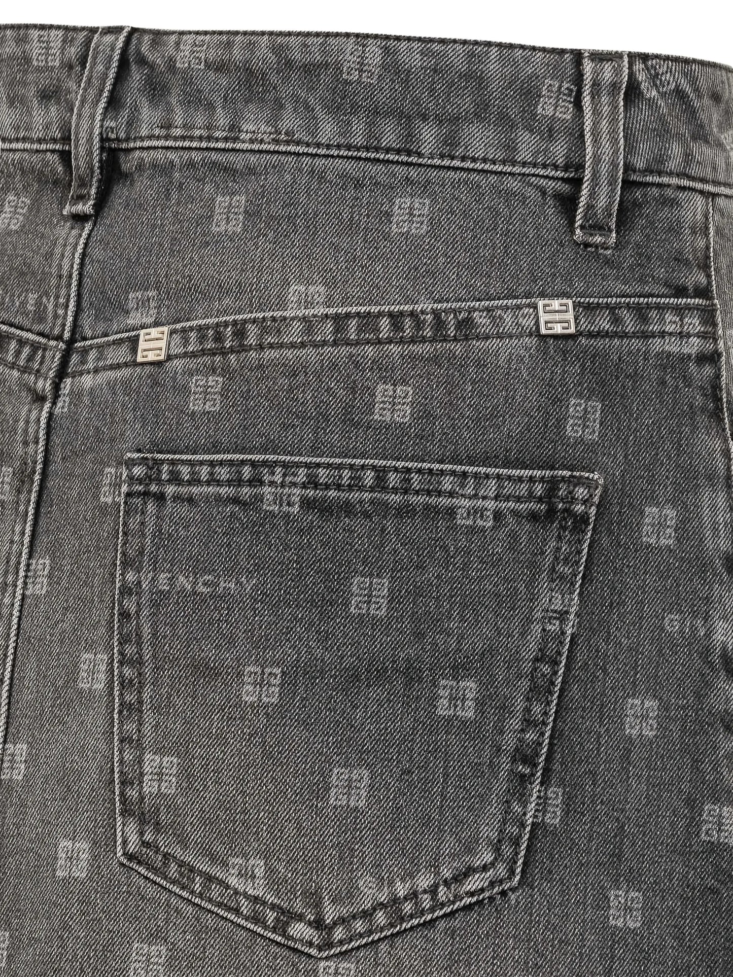 monogram-pattern denim mini skirt