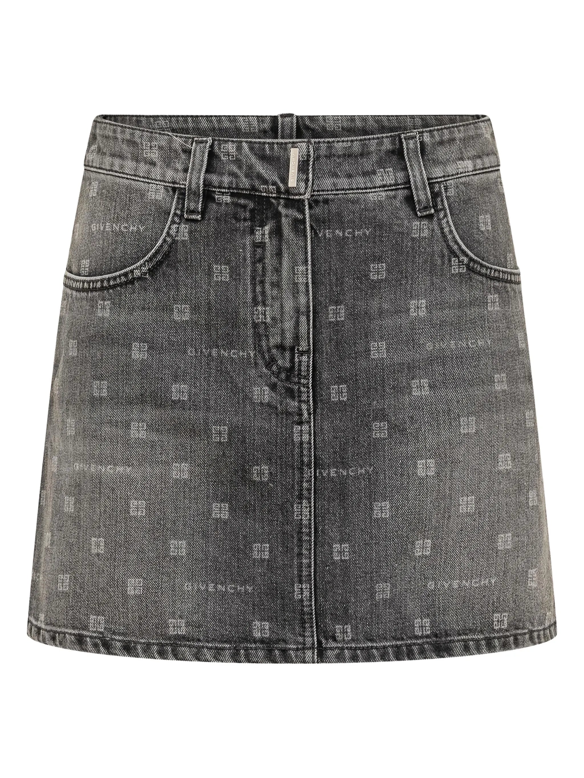 monogram-pattern denim mini skirt