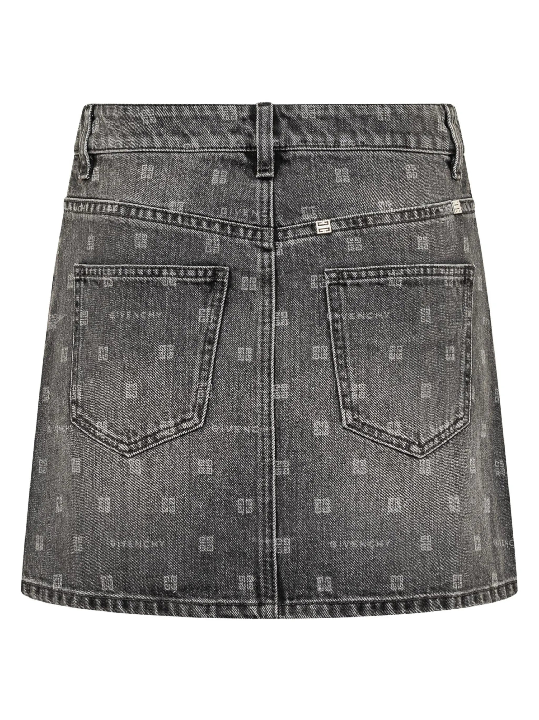 monogram-pattern denim mini skirt