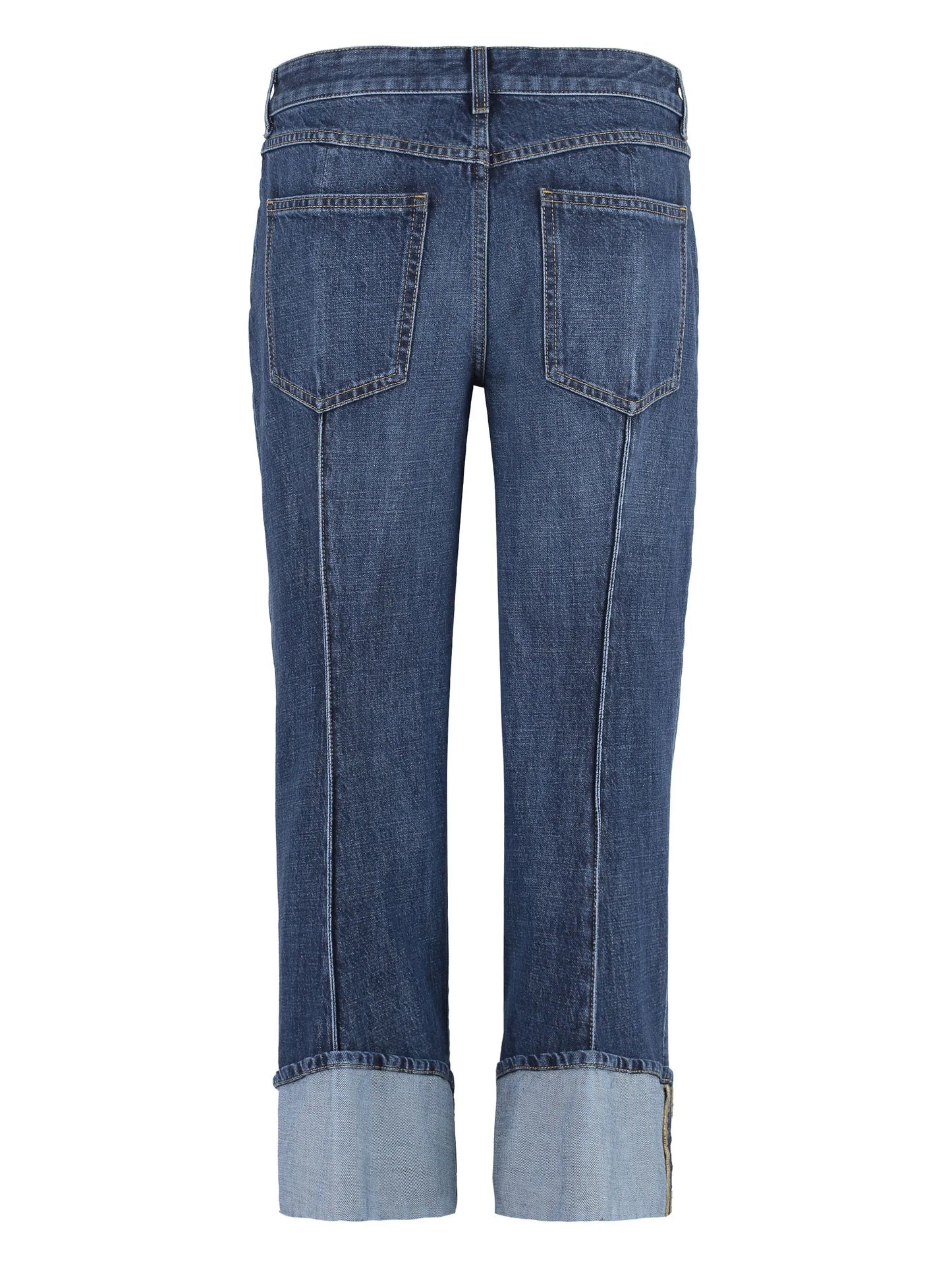 cropped curved seam jeans