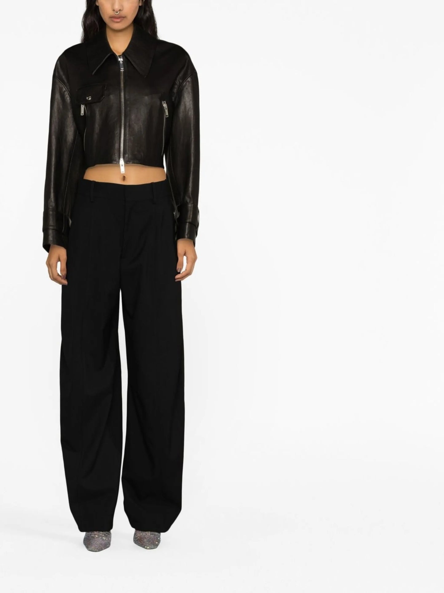 high-waisted wide-leg wool trousers