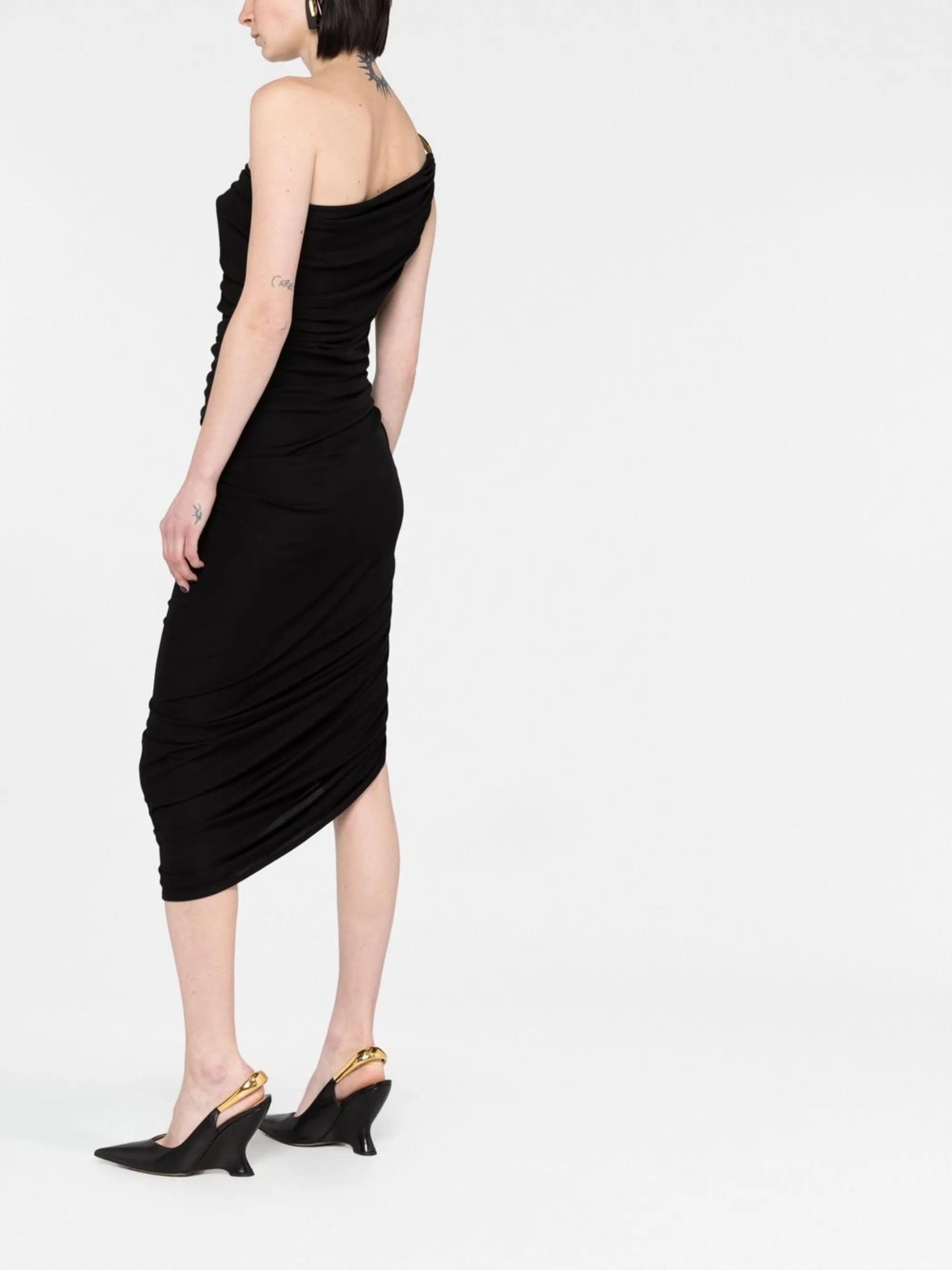 ruched one-shoulder dress