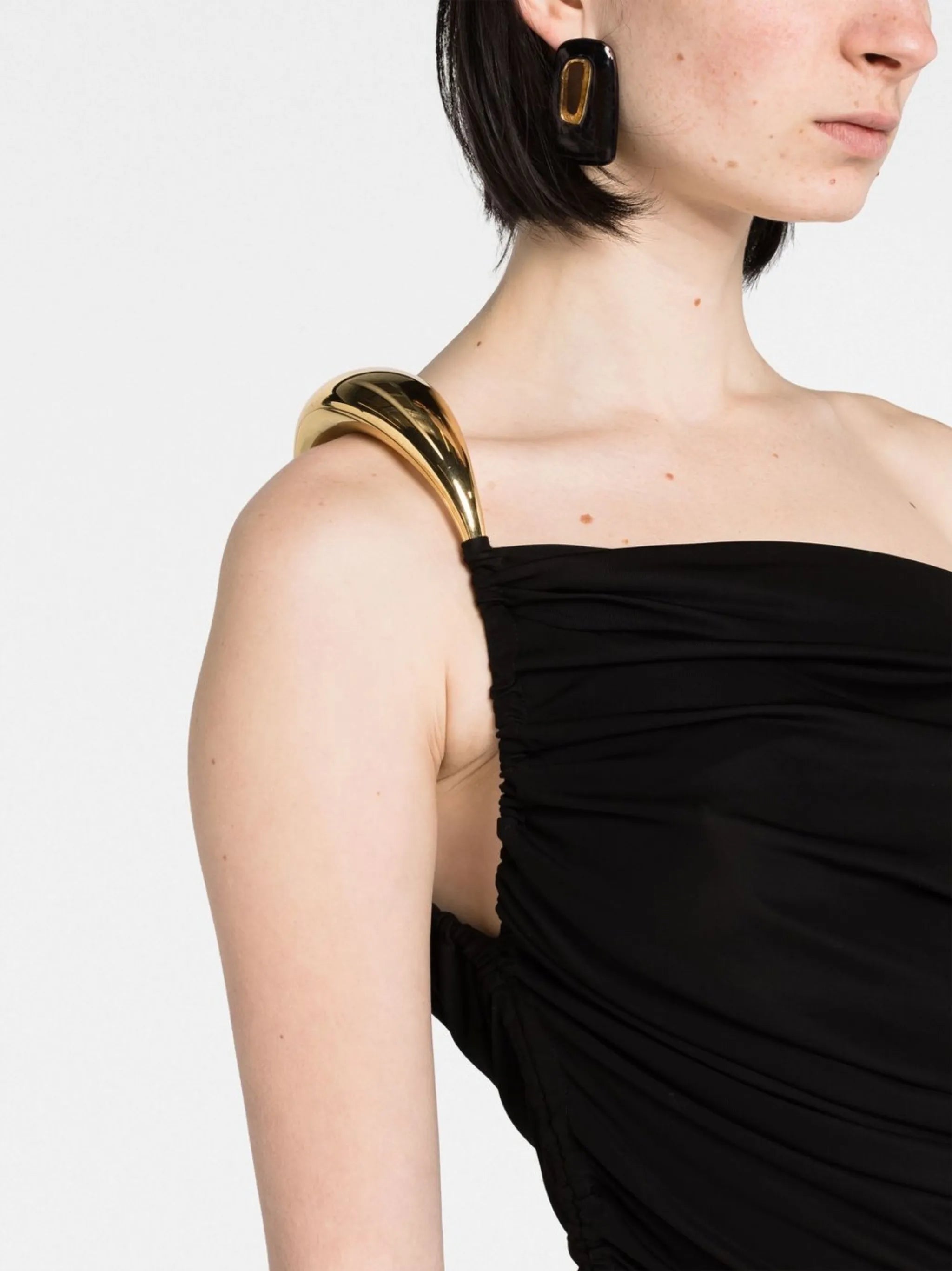 ruched one-shoulder dress