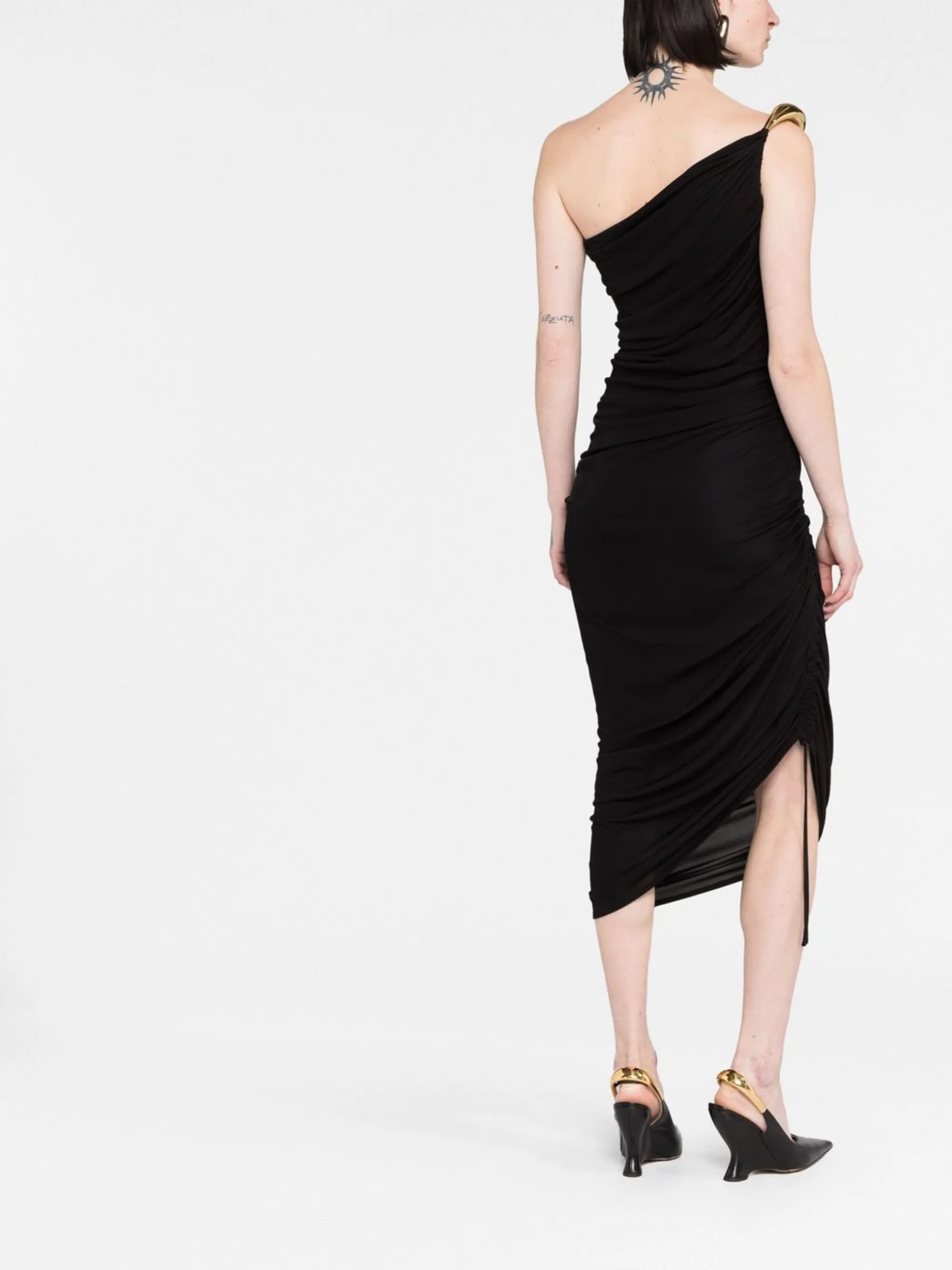 ruched one-shoulder dress