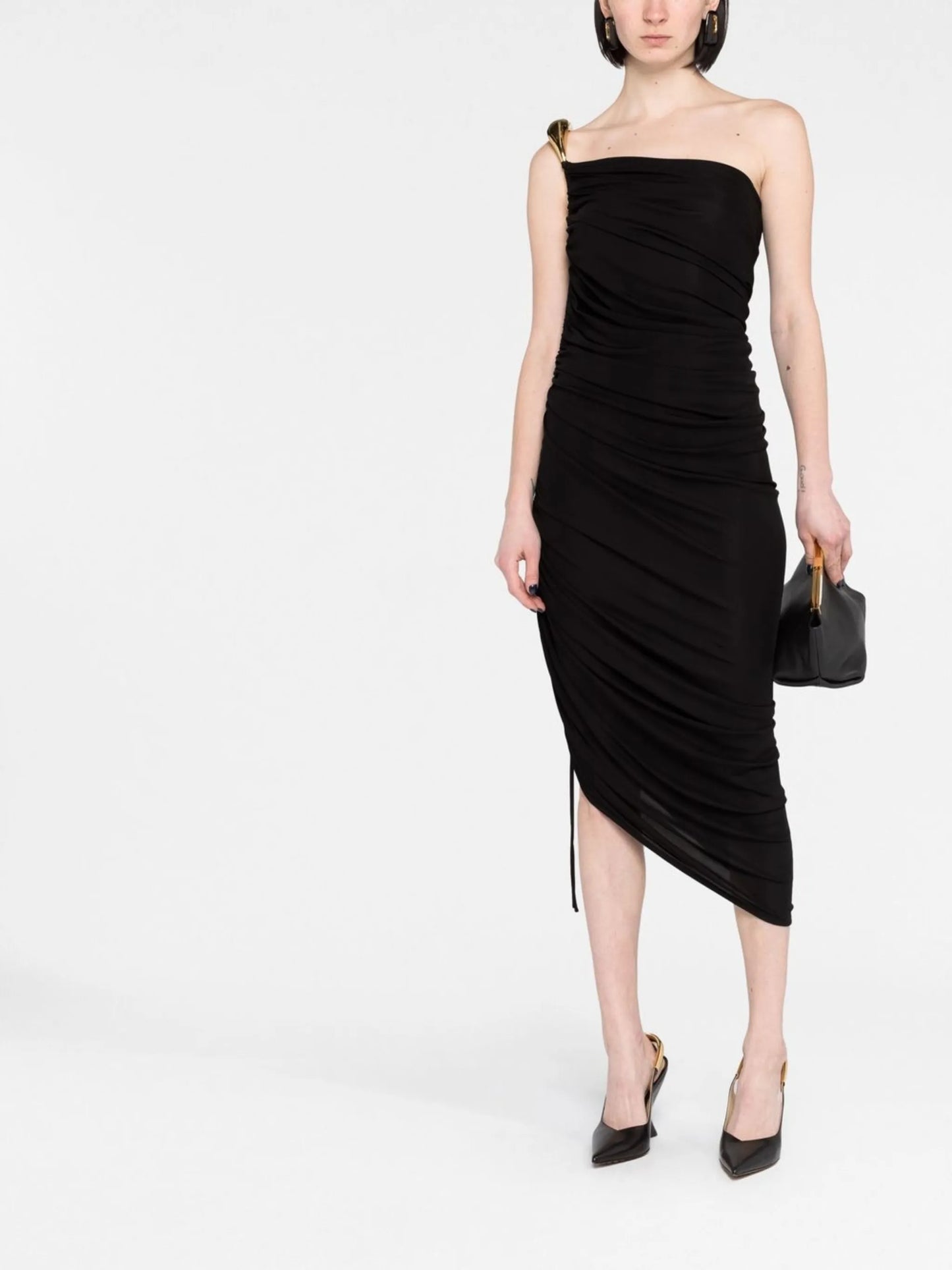 ruched one-shoulder dress