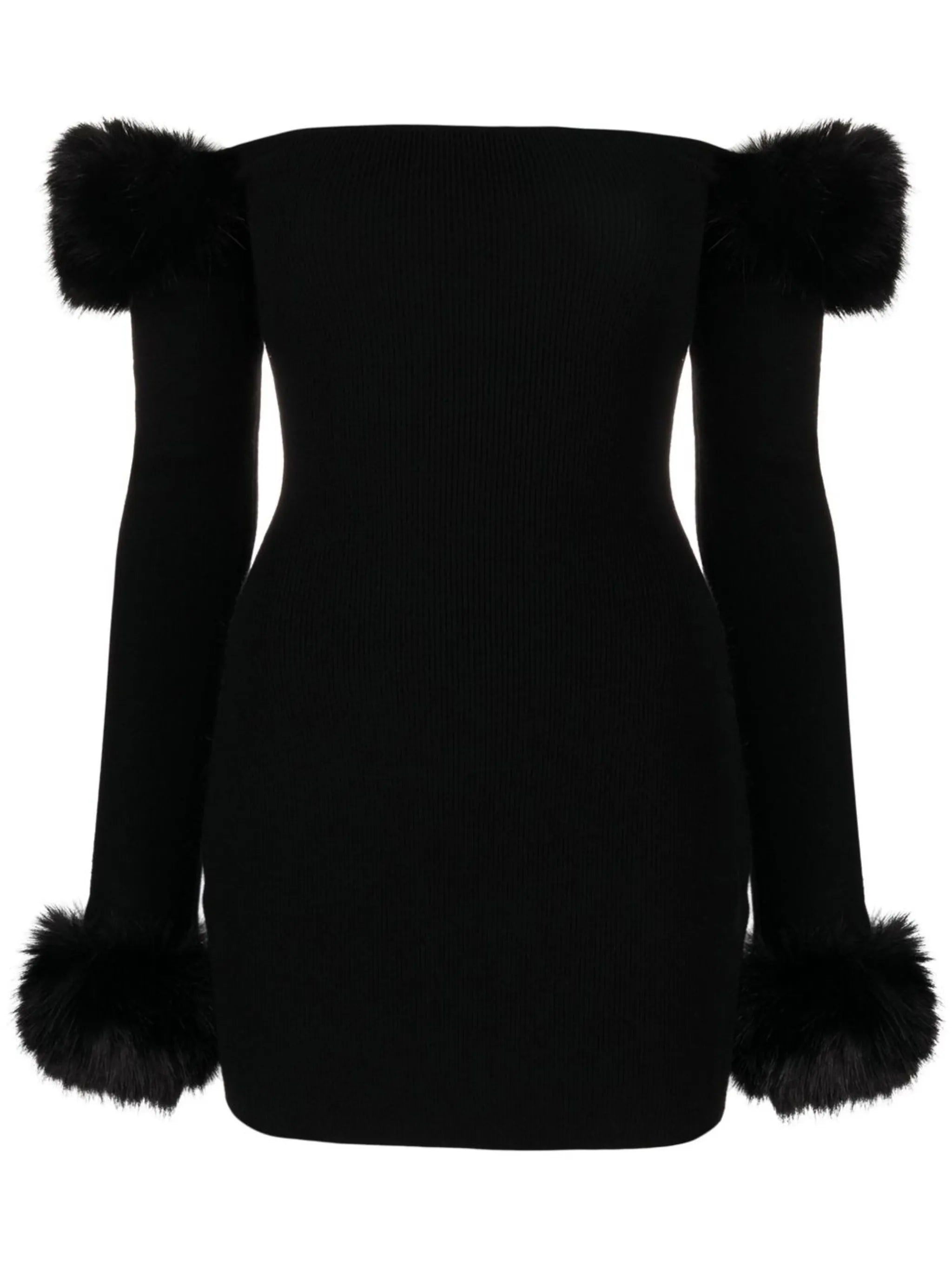faux-fur trim off-shoulder dress