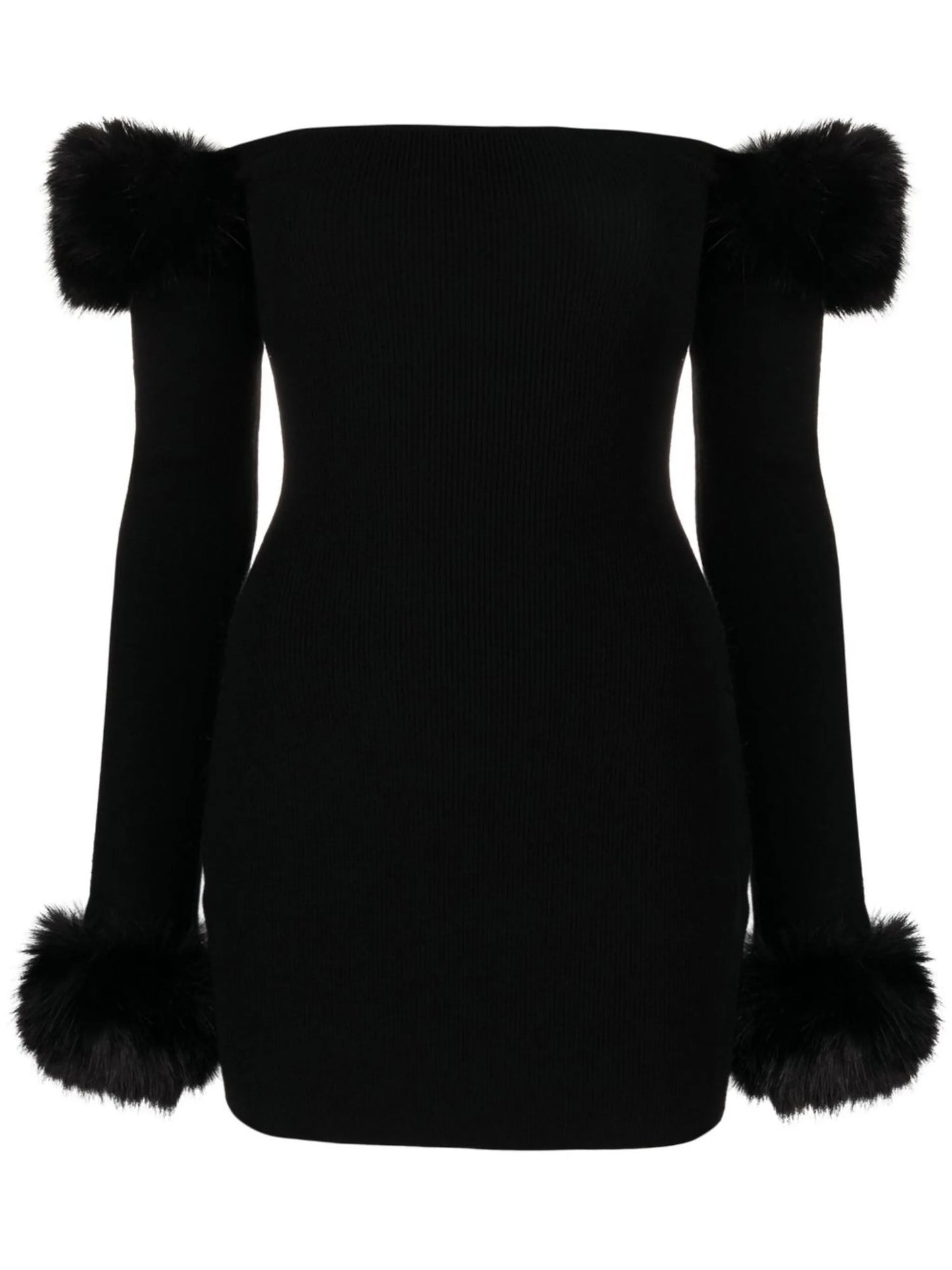 faux-fur trim off-shoulder dress