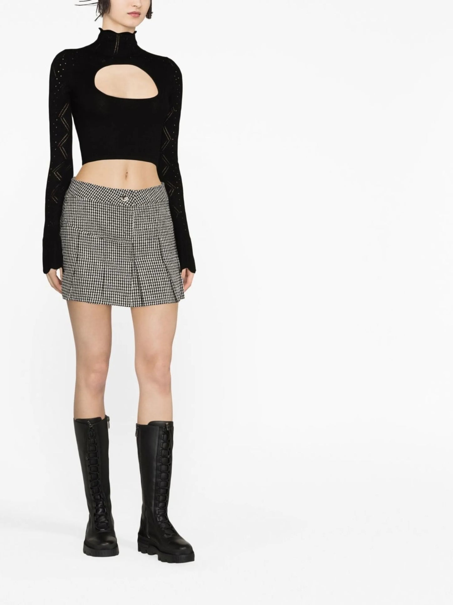 turtleneck cut-out knitted top