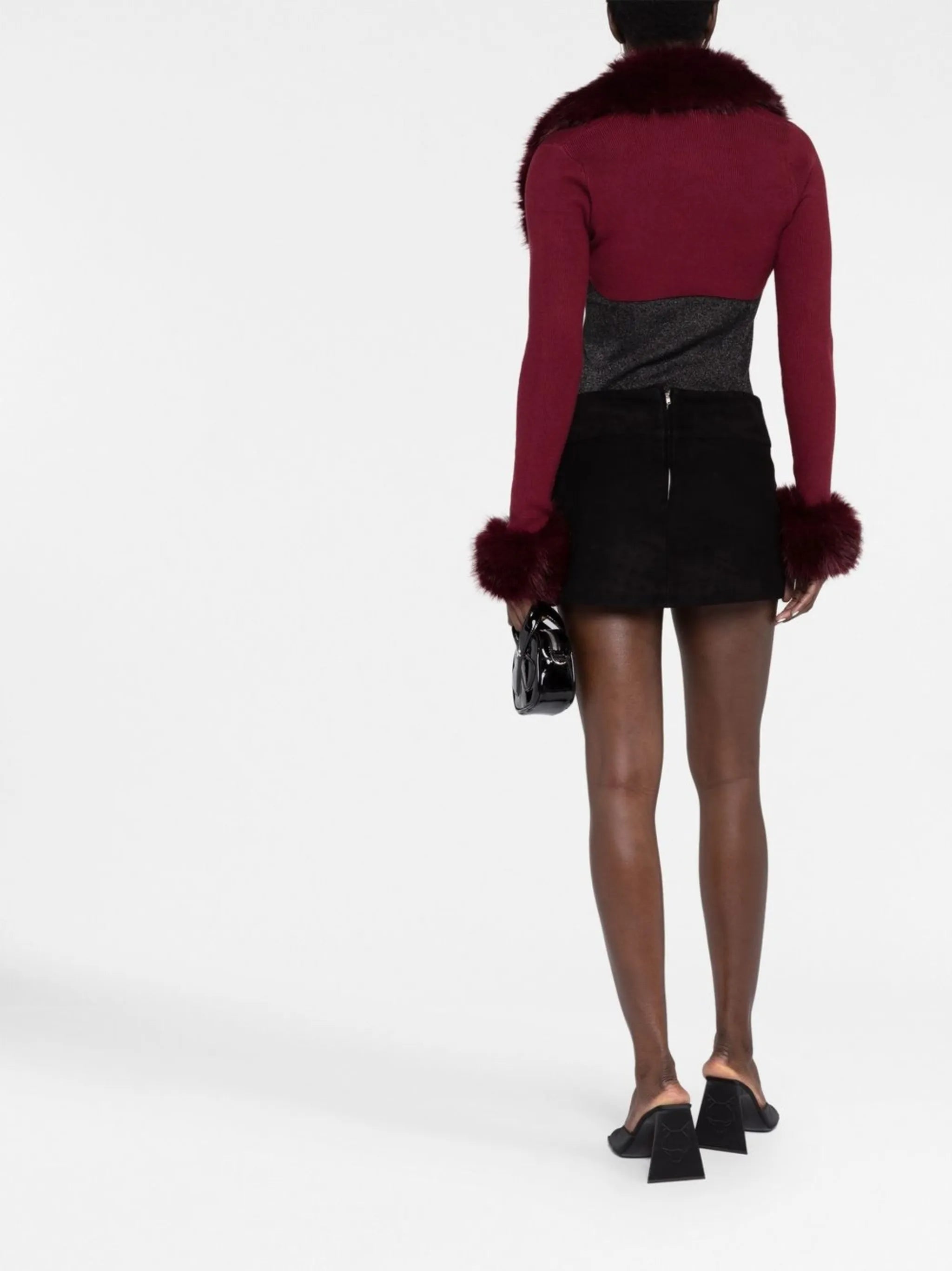 faux-fur trim bolero cardigan