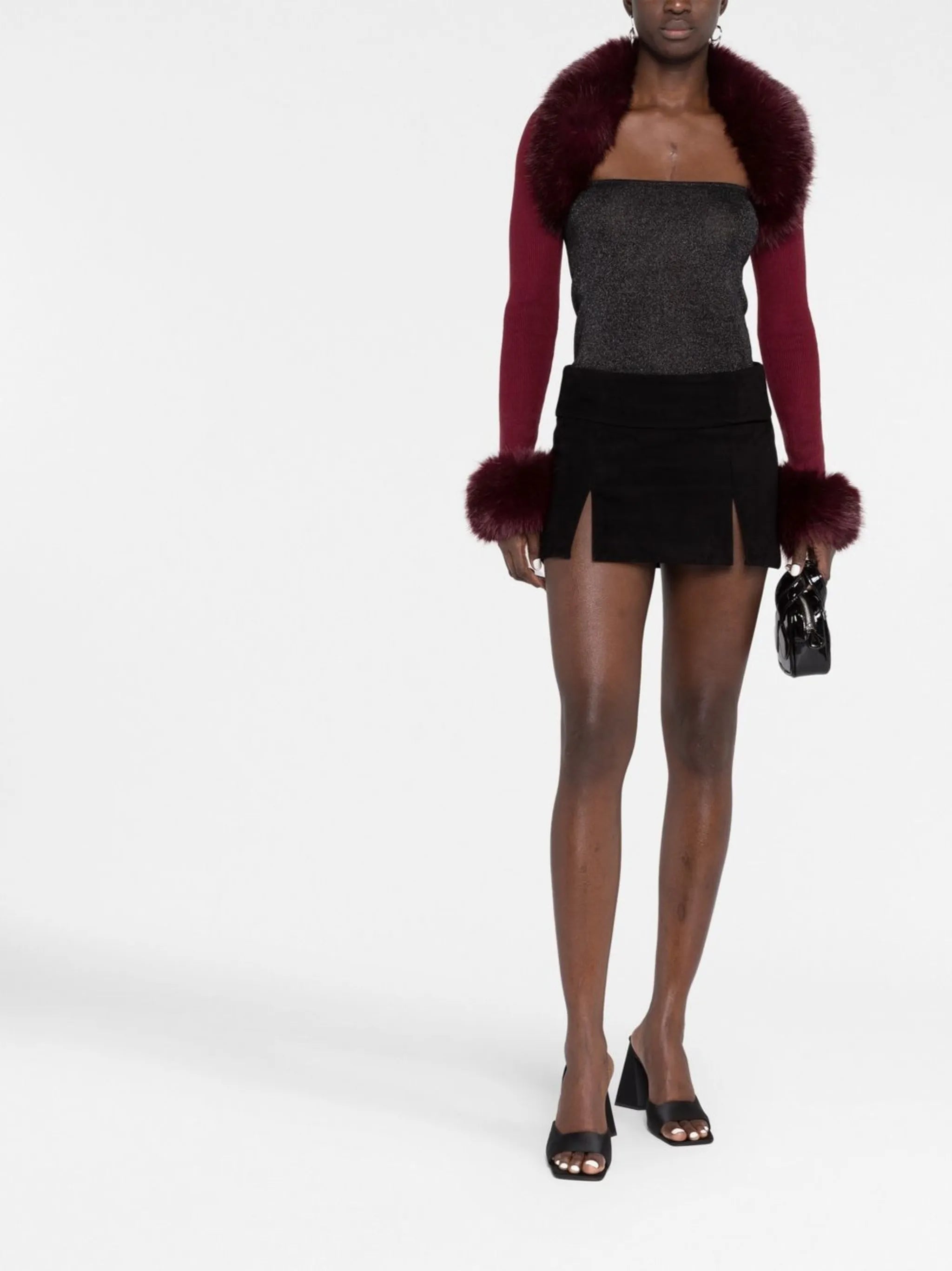 faux-fur trim bolero cardigan