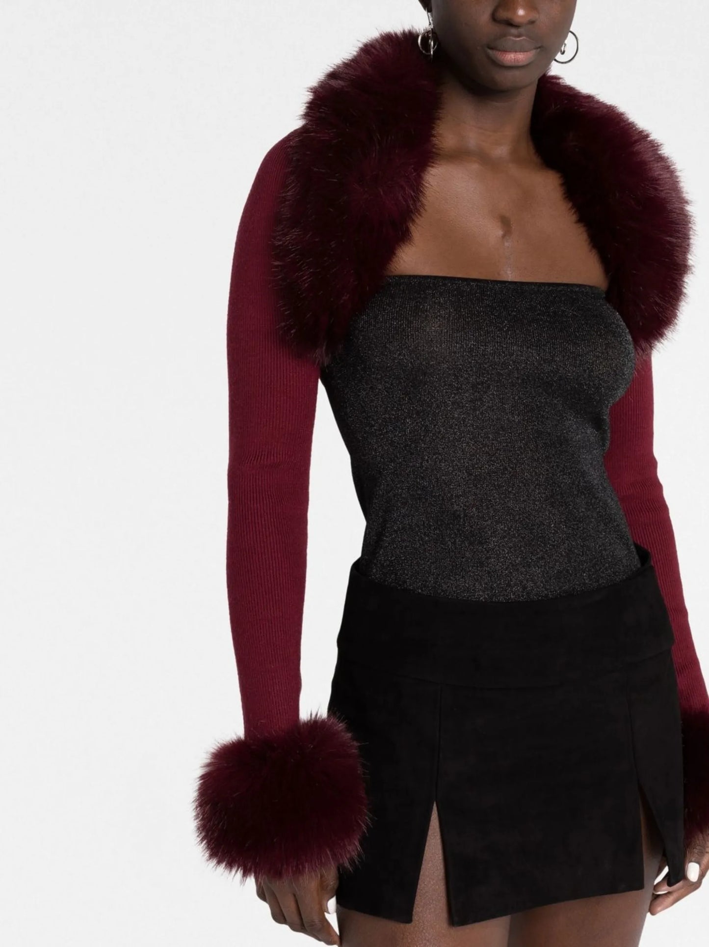 faux-fur trim bolero cardigan