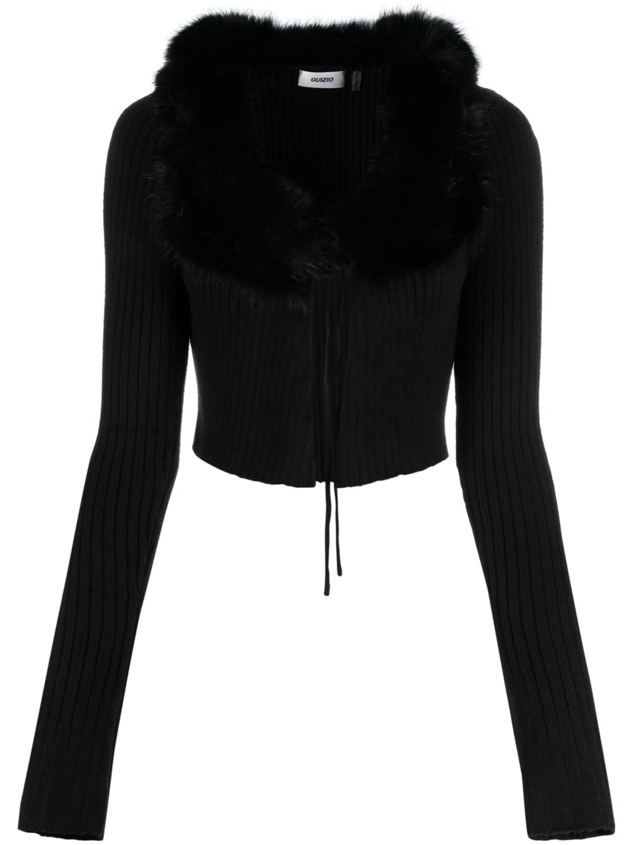 faux-fur collar cropped cardigan