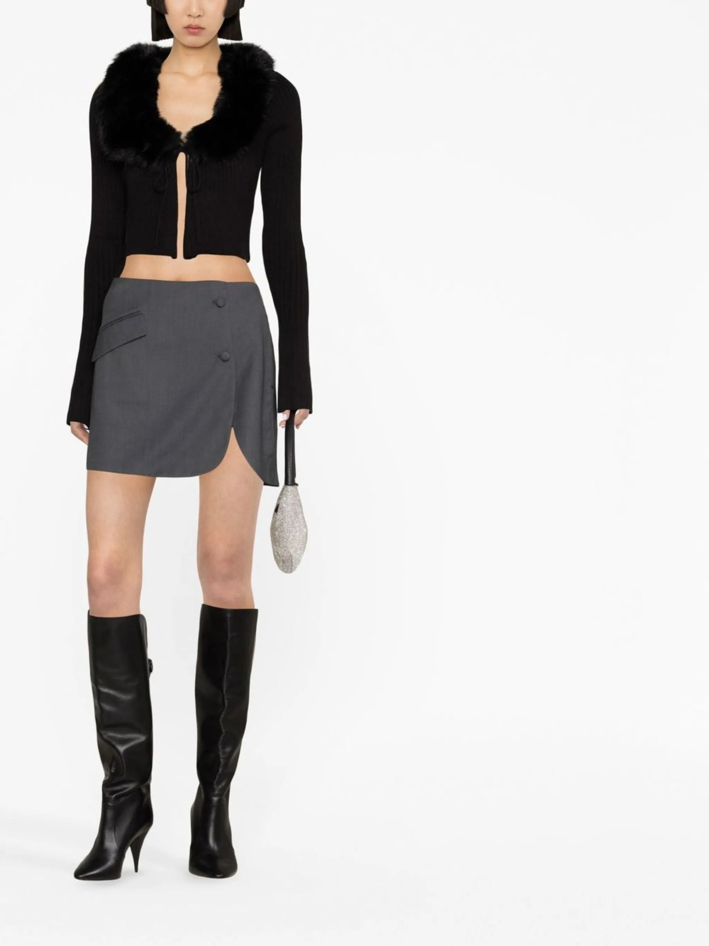 faux-fur collar cropped cardigan