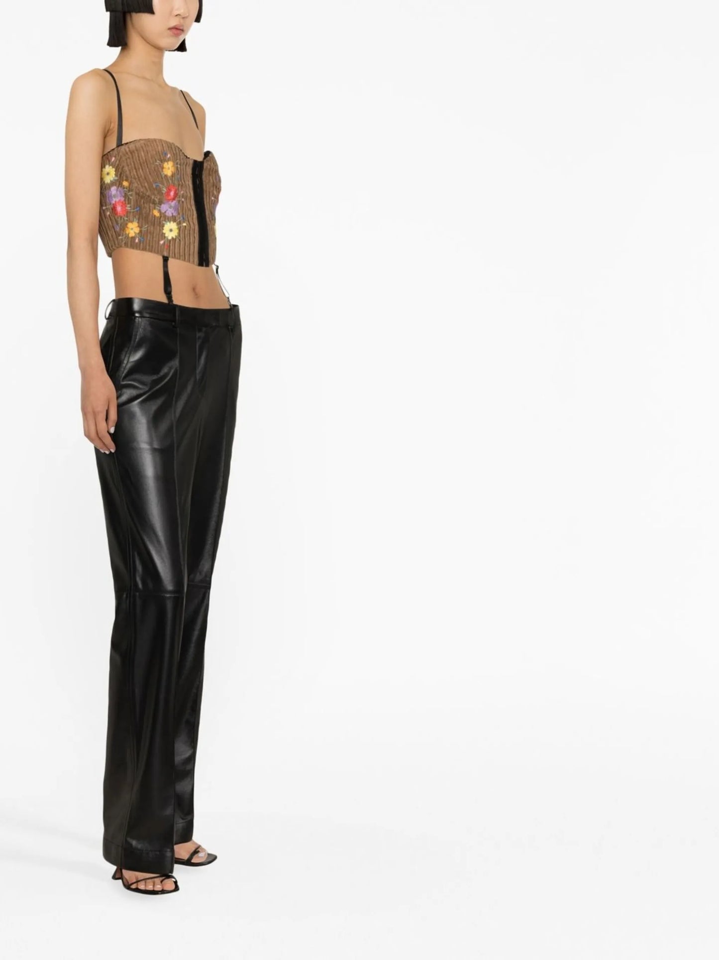 floral-embroidered corset top