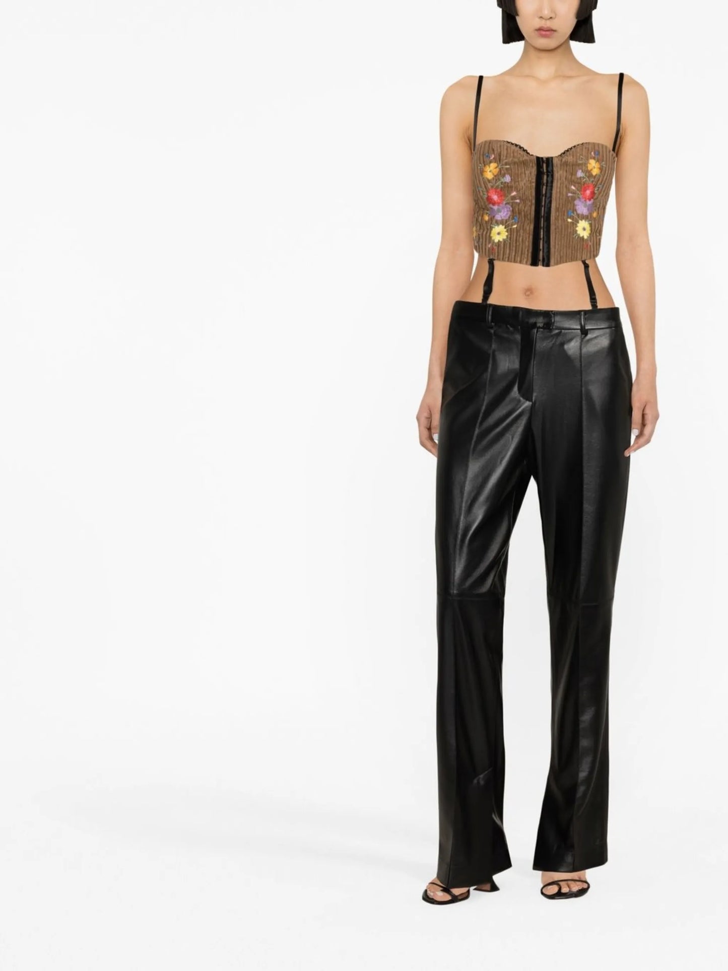 floral-embroidered corset top