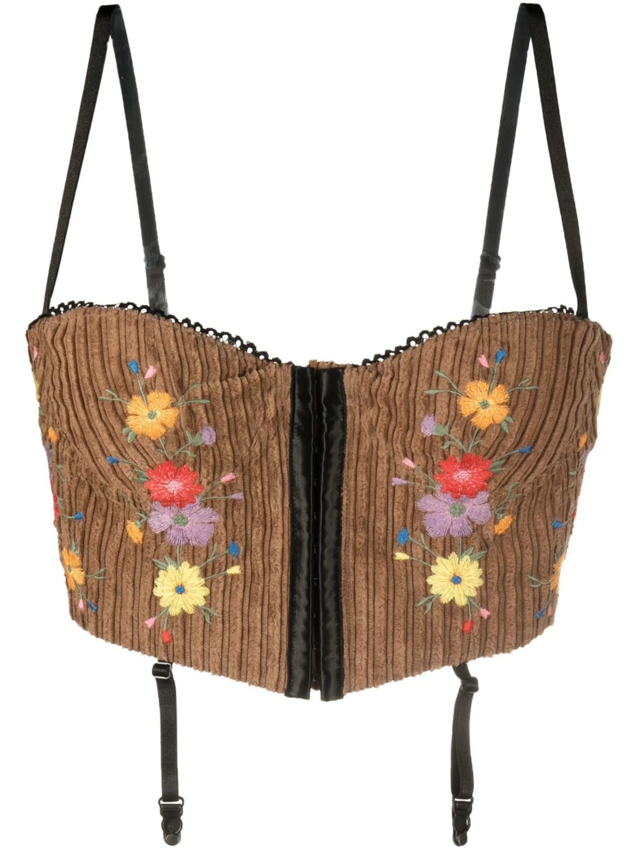 floral-embroidered corset top