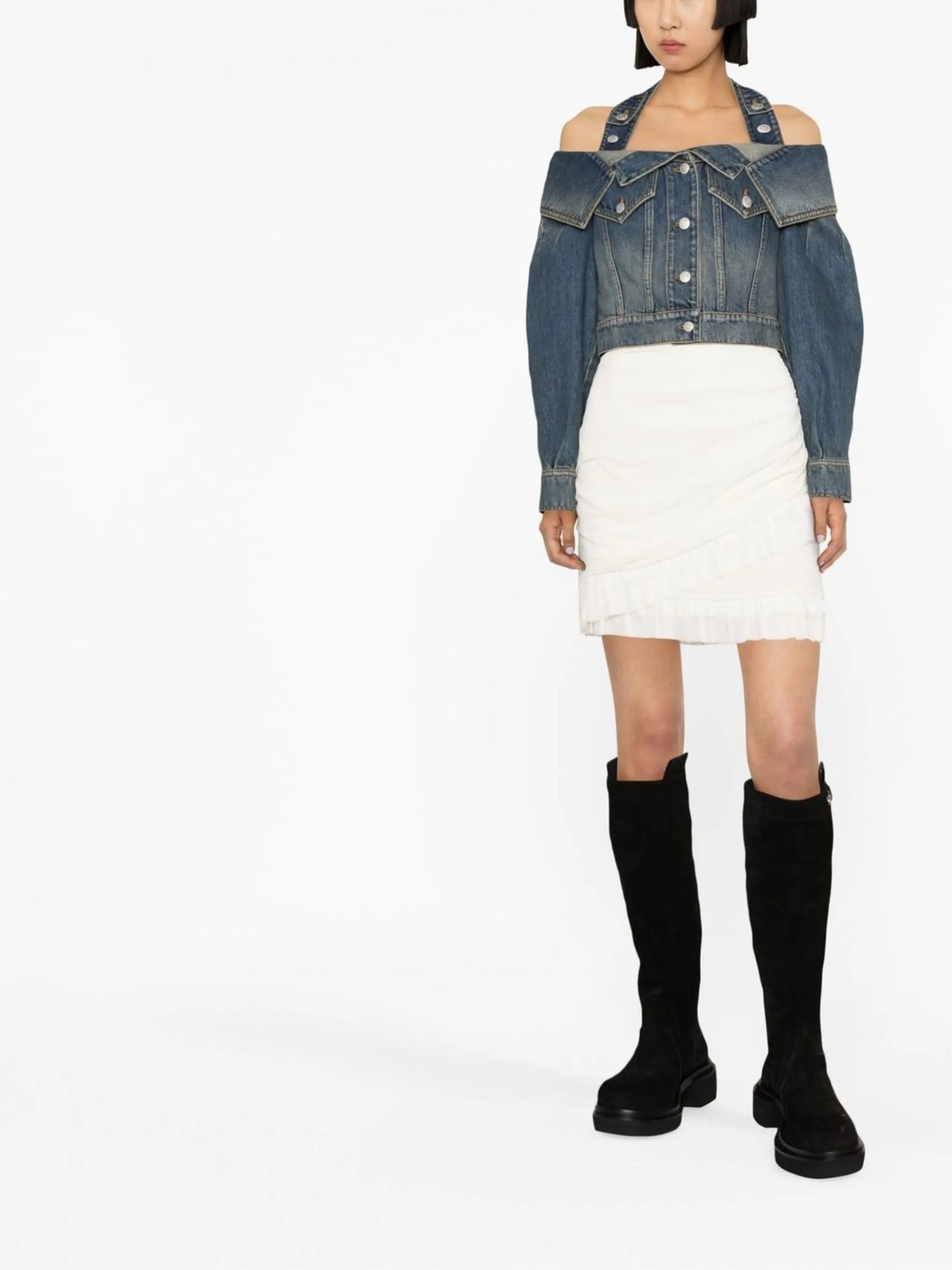 cut-out denim jacket