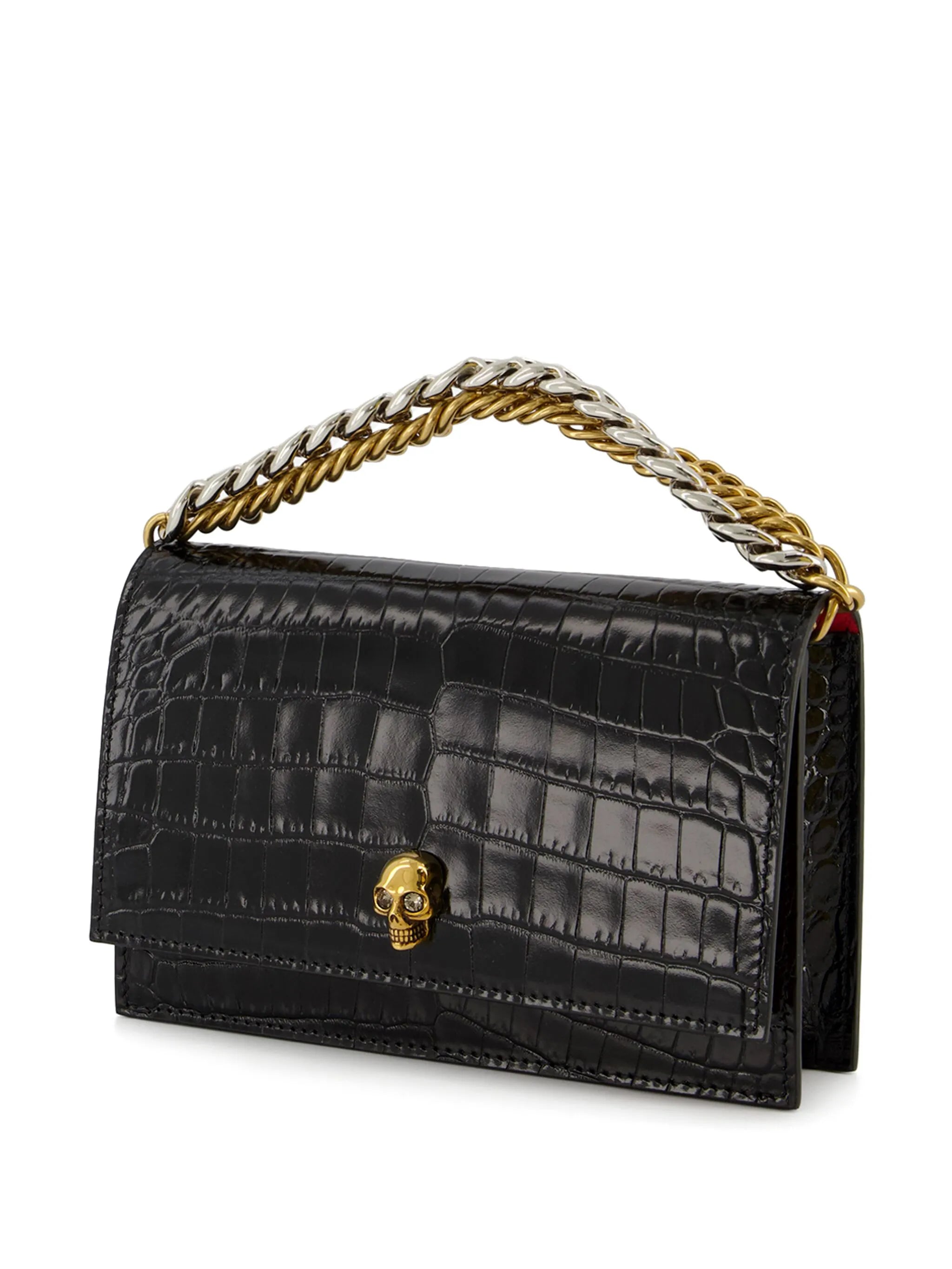 Skull crocodile-embossed tote bag