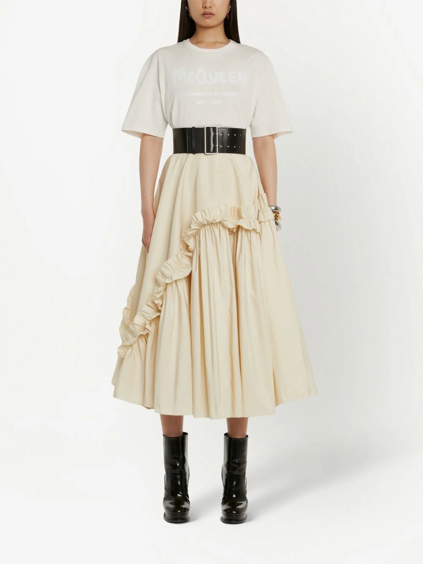 asymmetric ruffle-detail A-line skirt