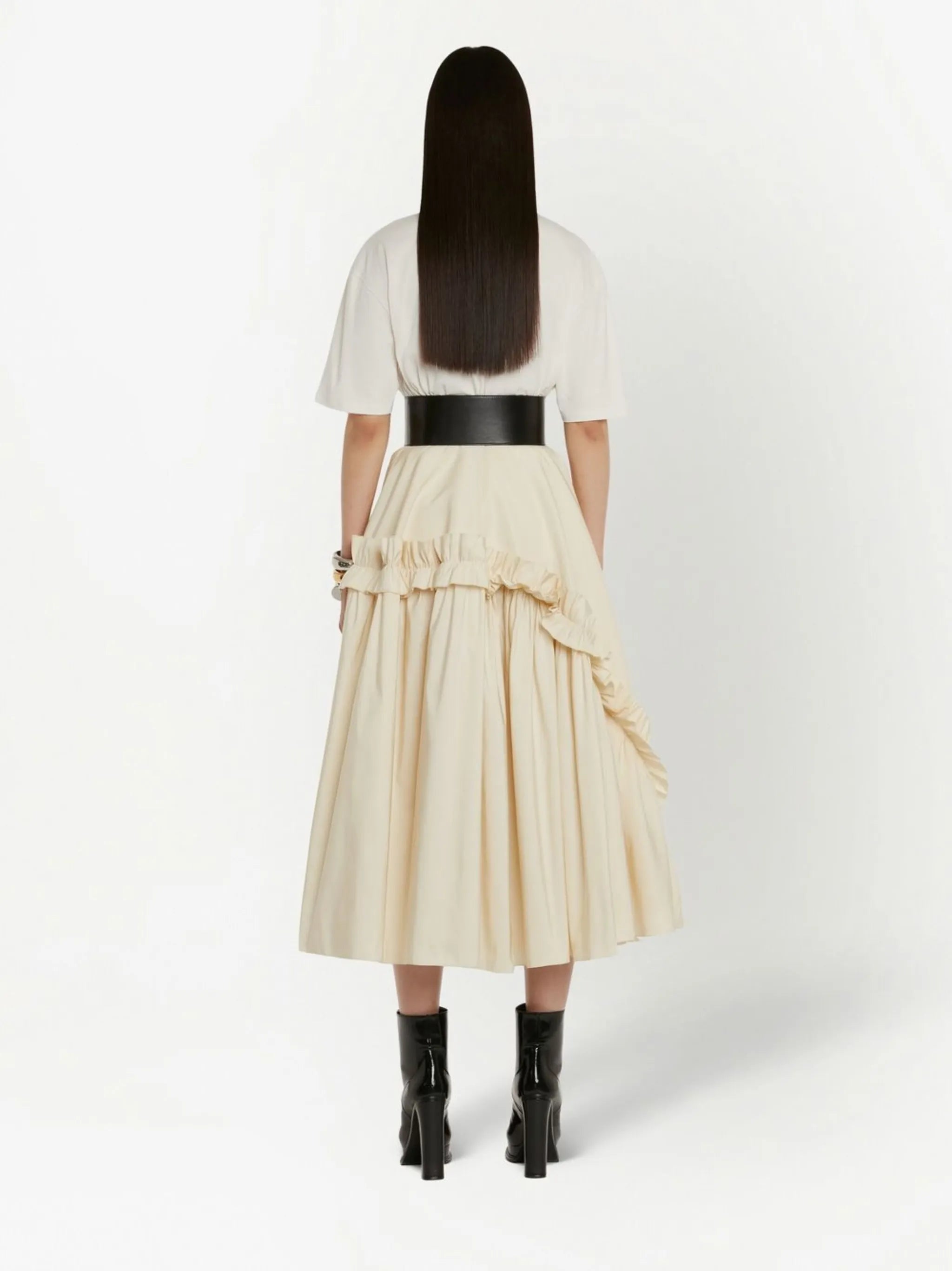 asymmetric ruffle-detail A-line skirt