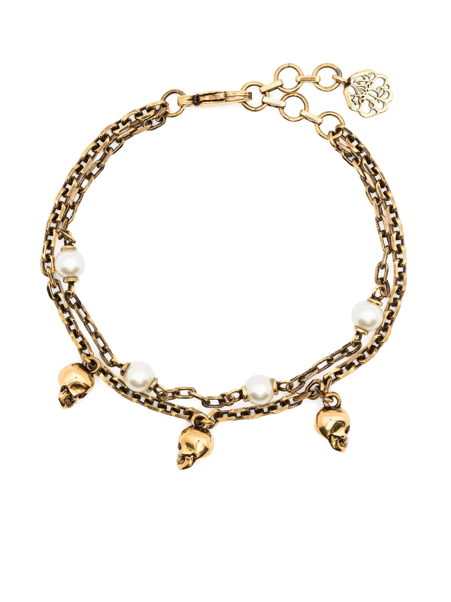 skull-charm double-chain bracelet