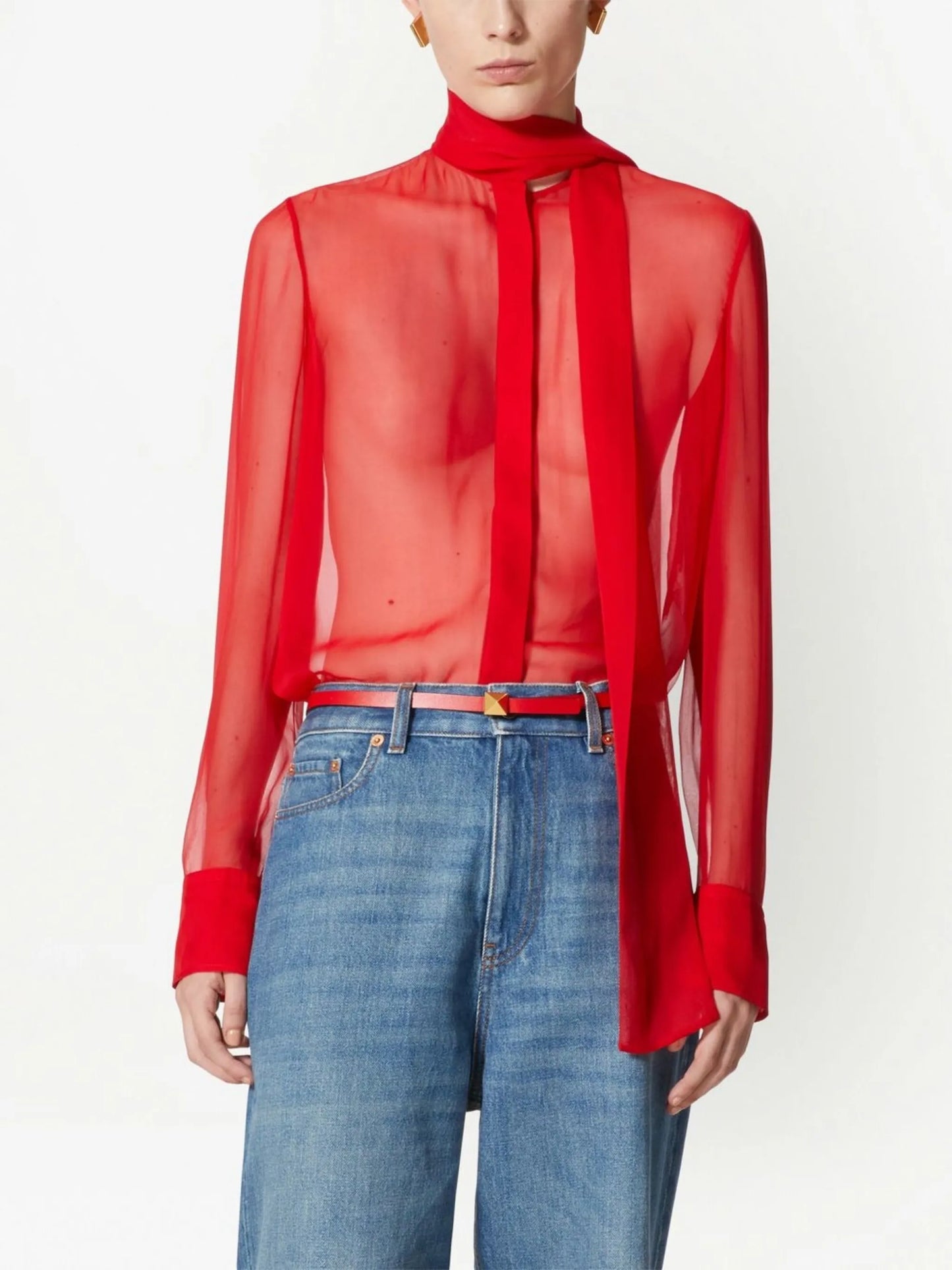 scarf-detail chiffon blouse