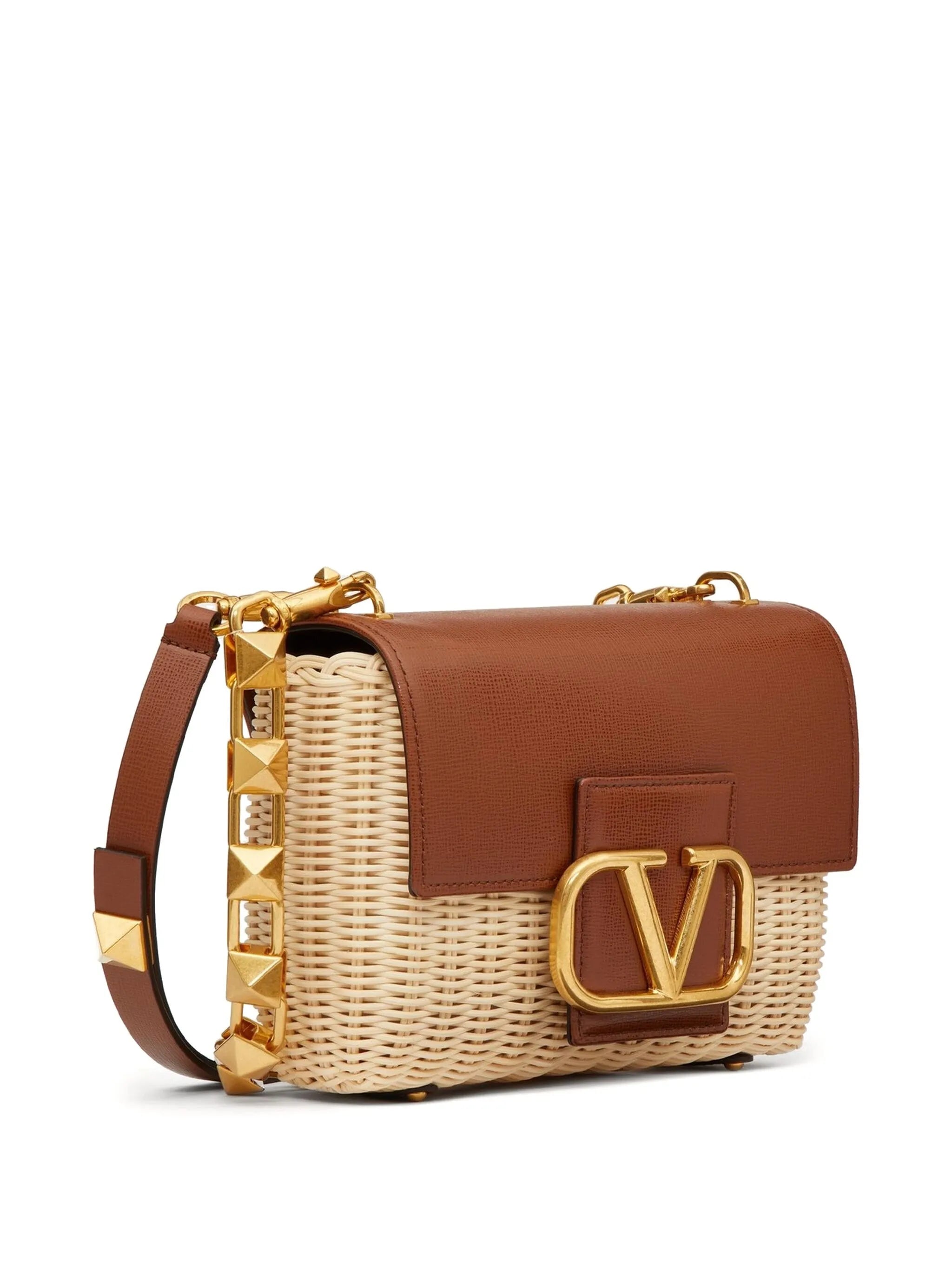 Stud Sign wicker shoulder bag