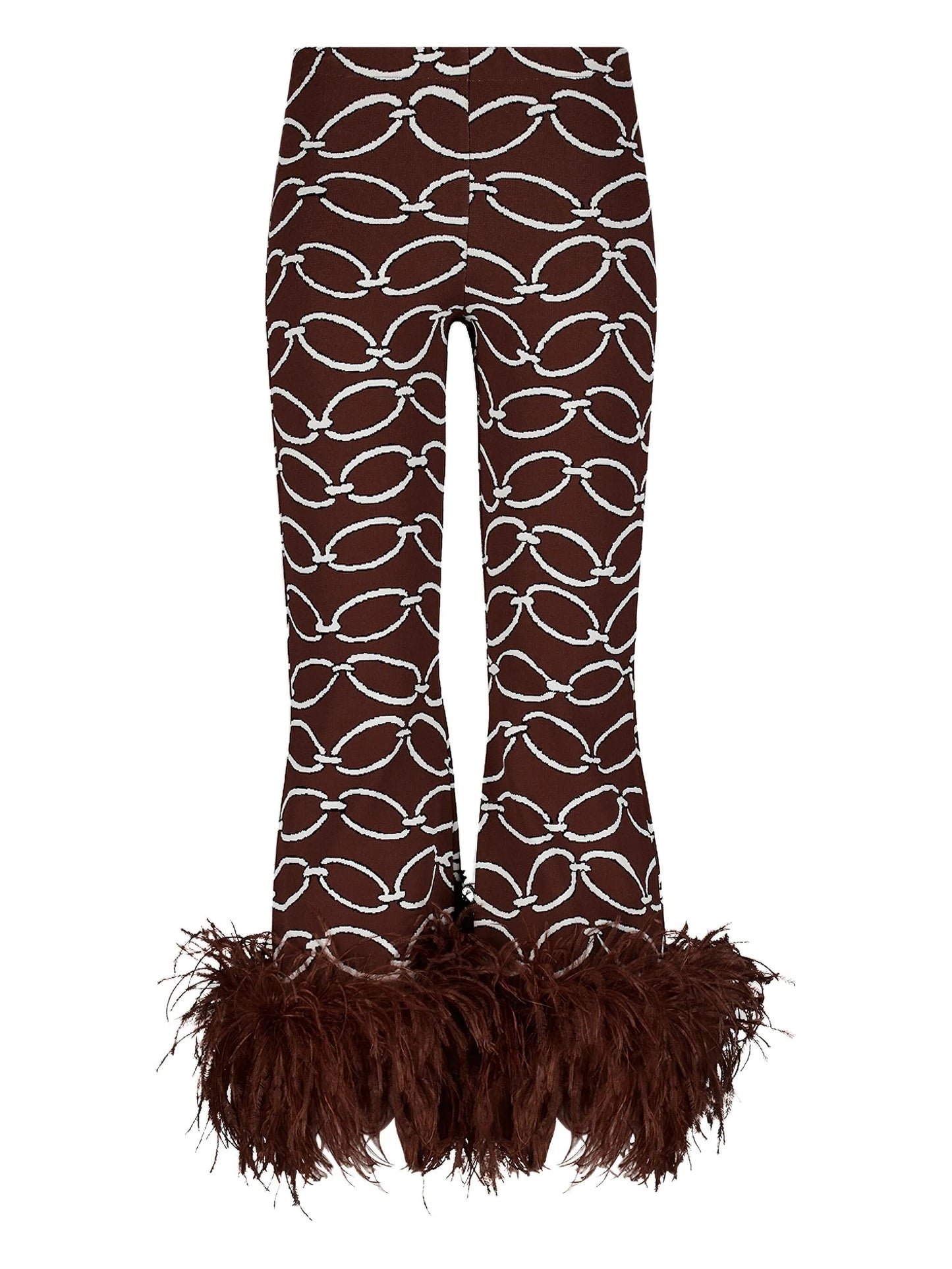 feather-trim chain-print trousers