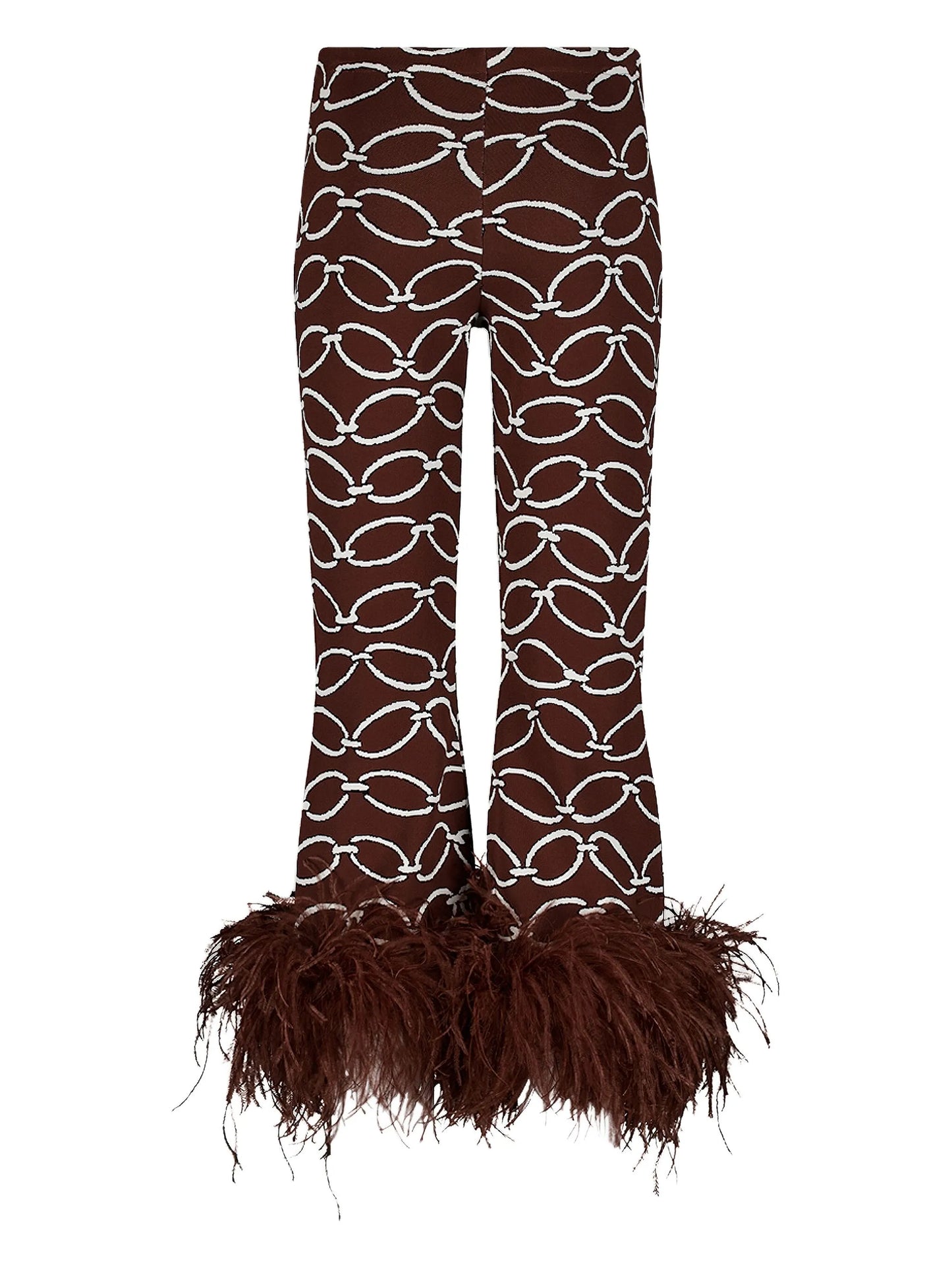 feather-trim chain-print trousers