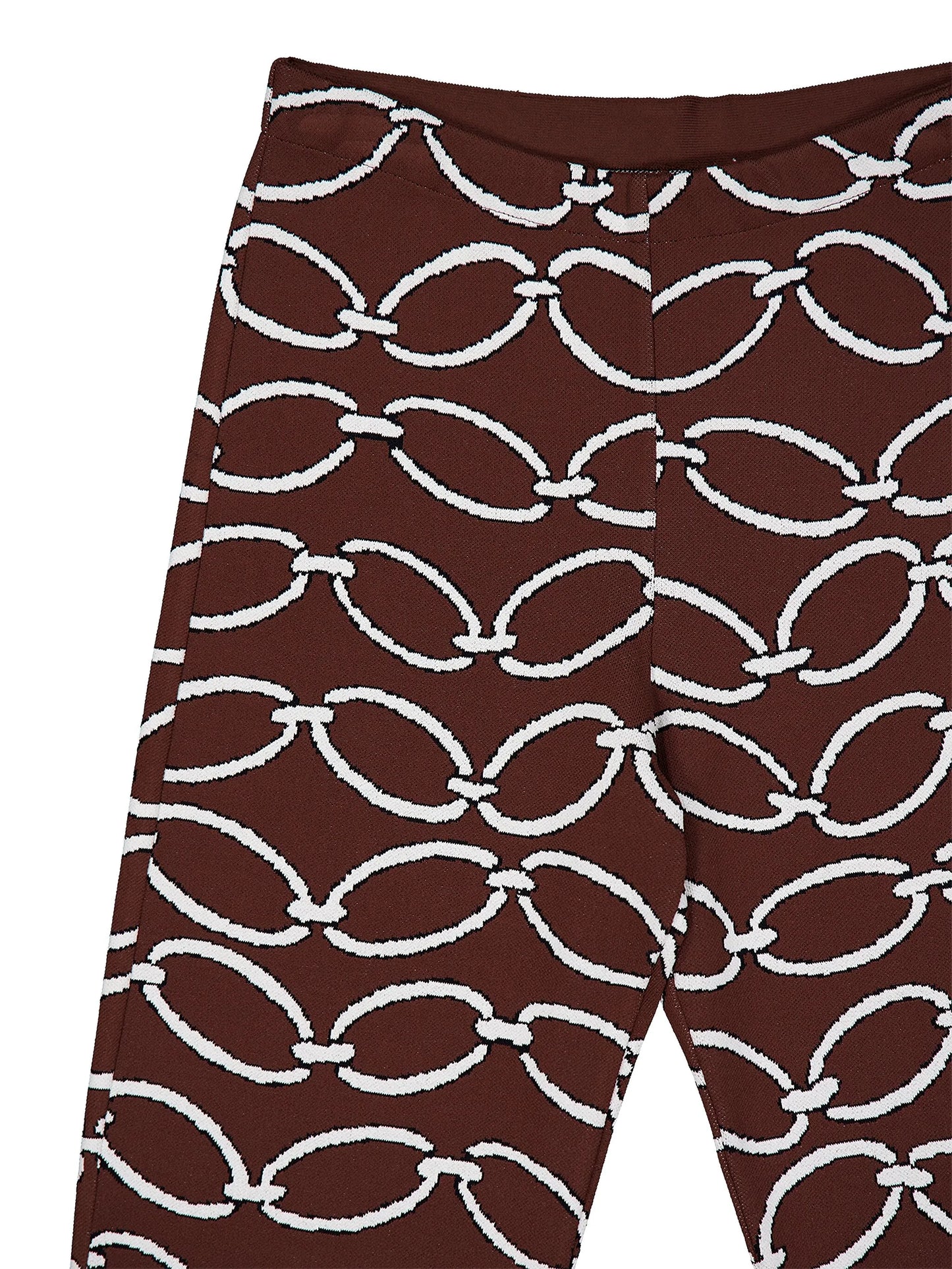 feather-trim chain-print trousers