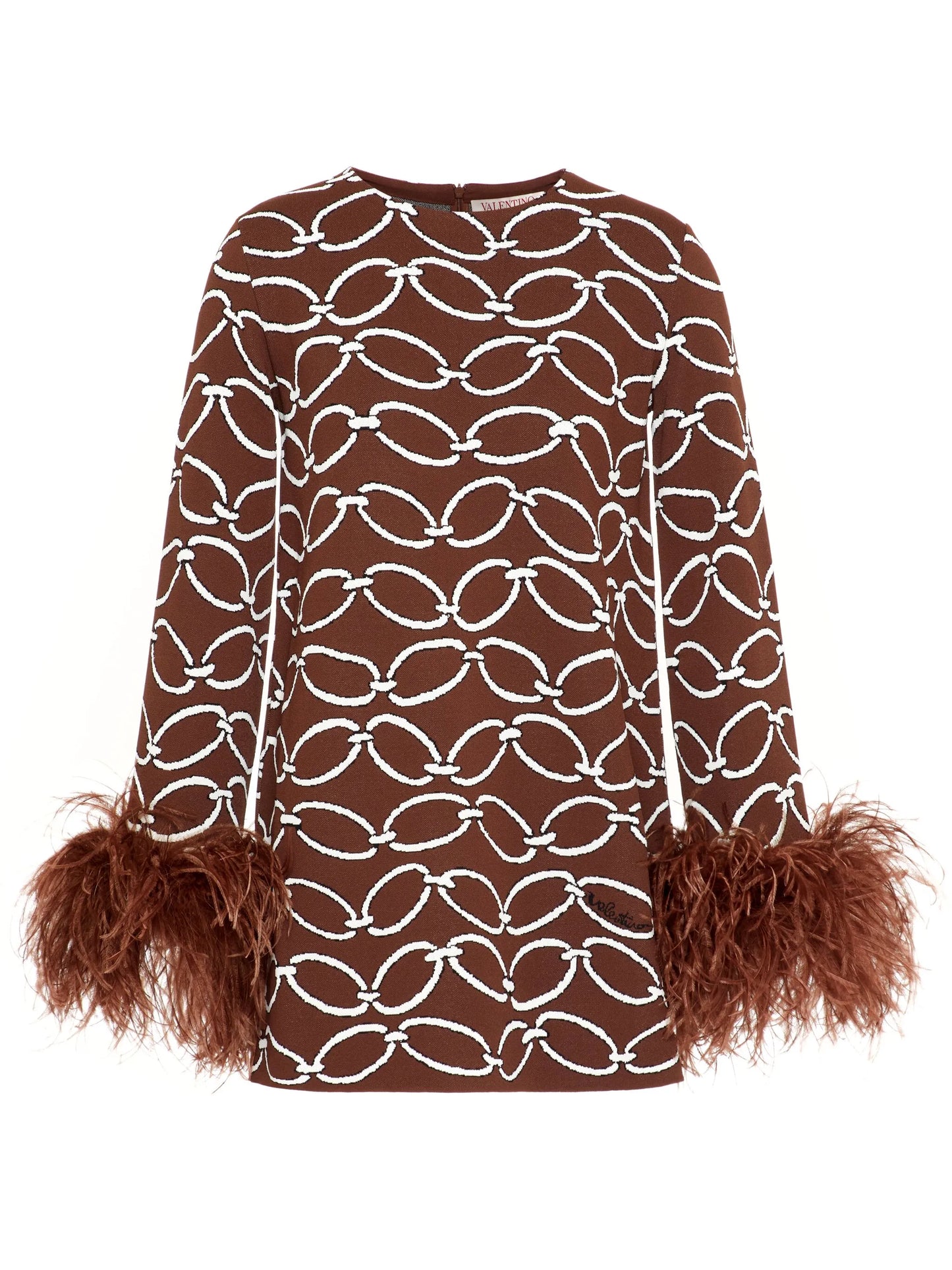 feather-trim chain-print top