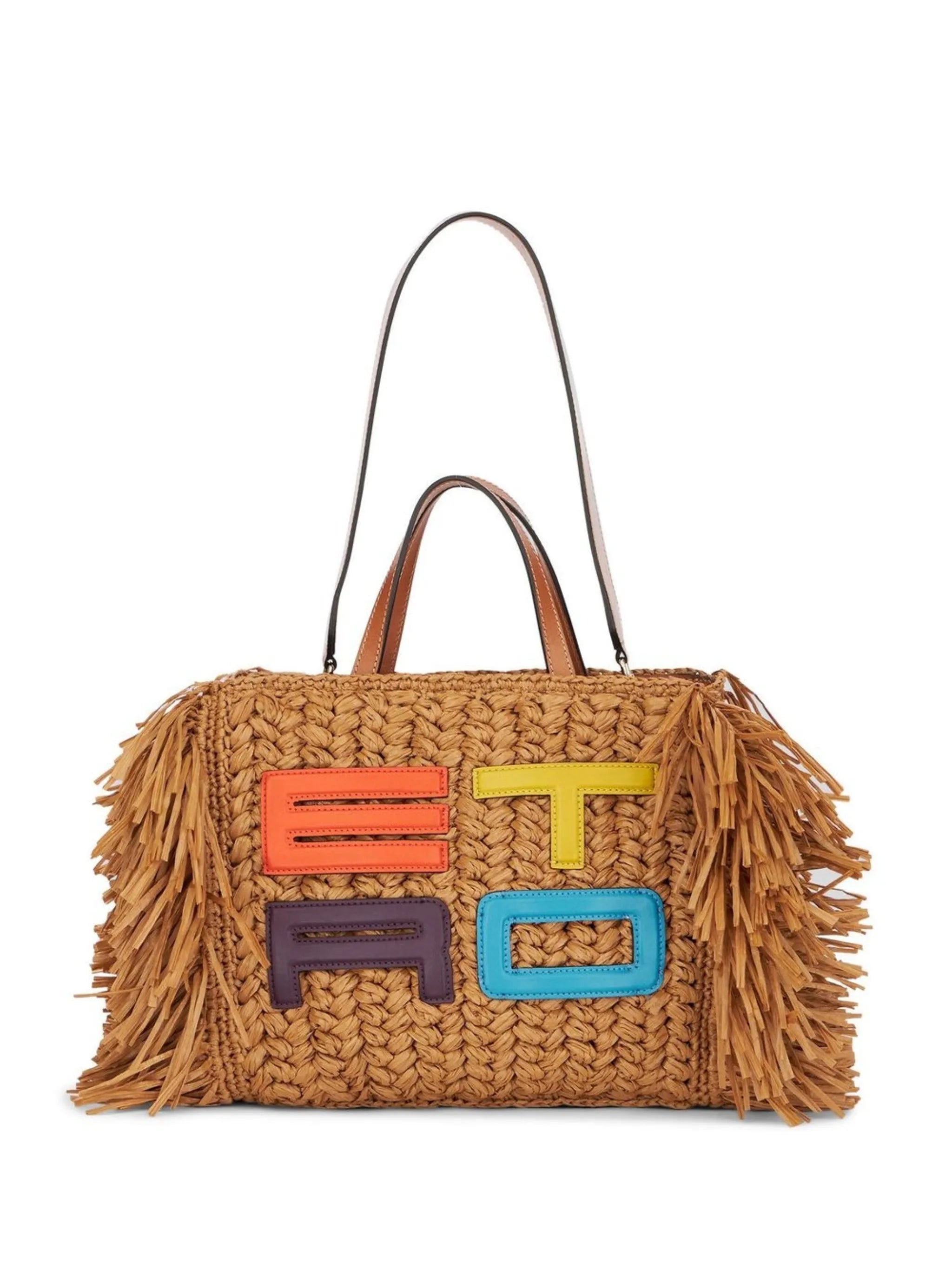 embroidered-logo woven tote bag