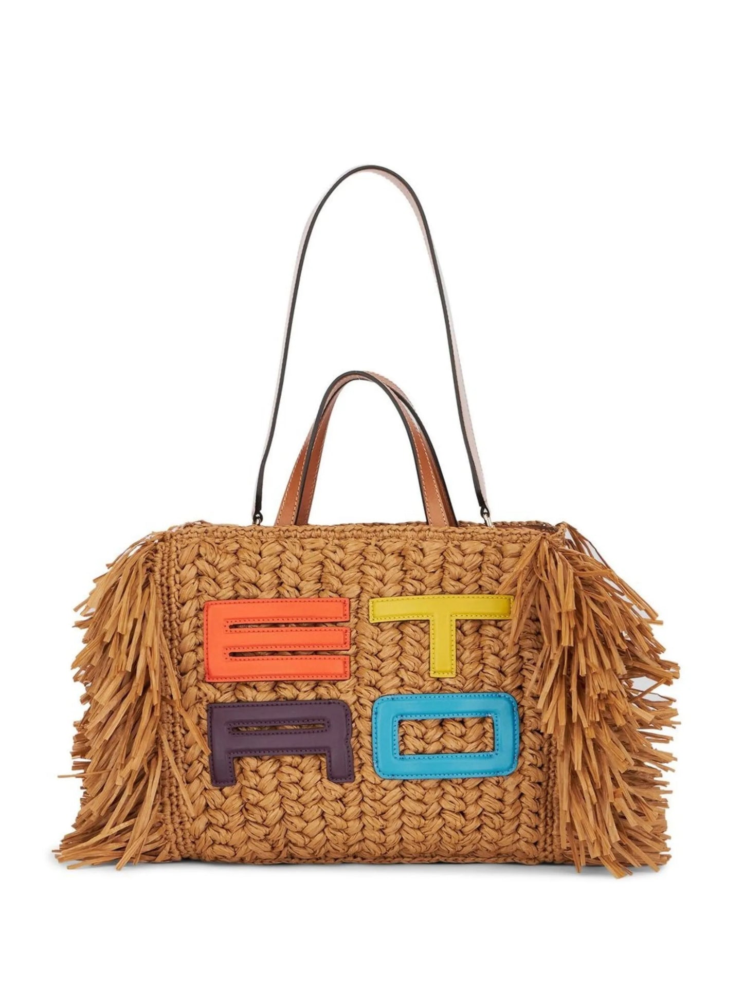 embroidered-logo woven tote bag