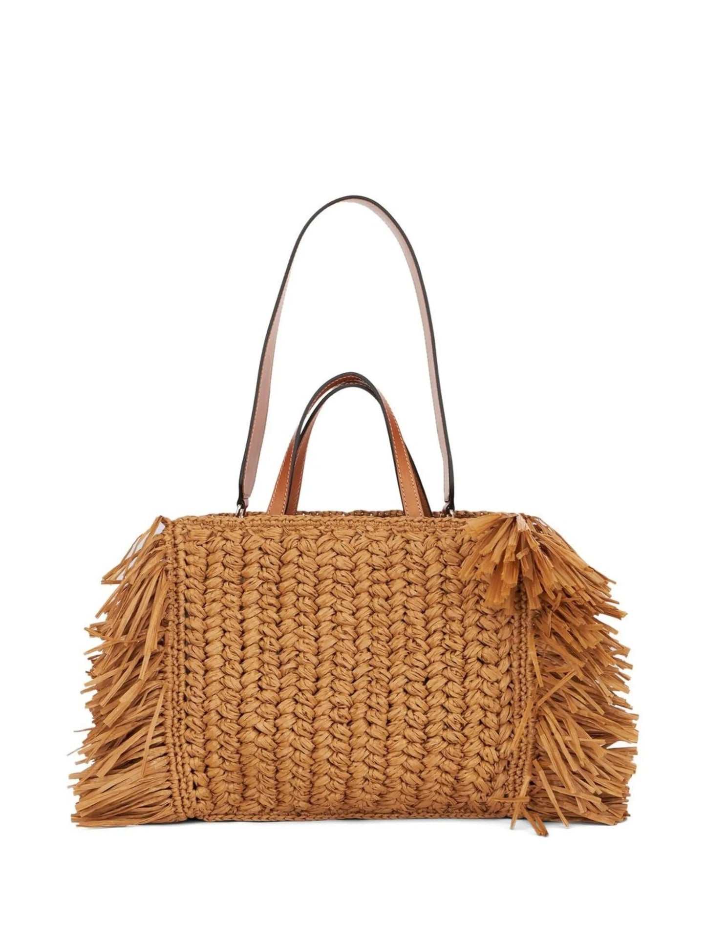 embroidered-logo woven tote bag