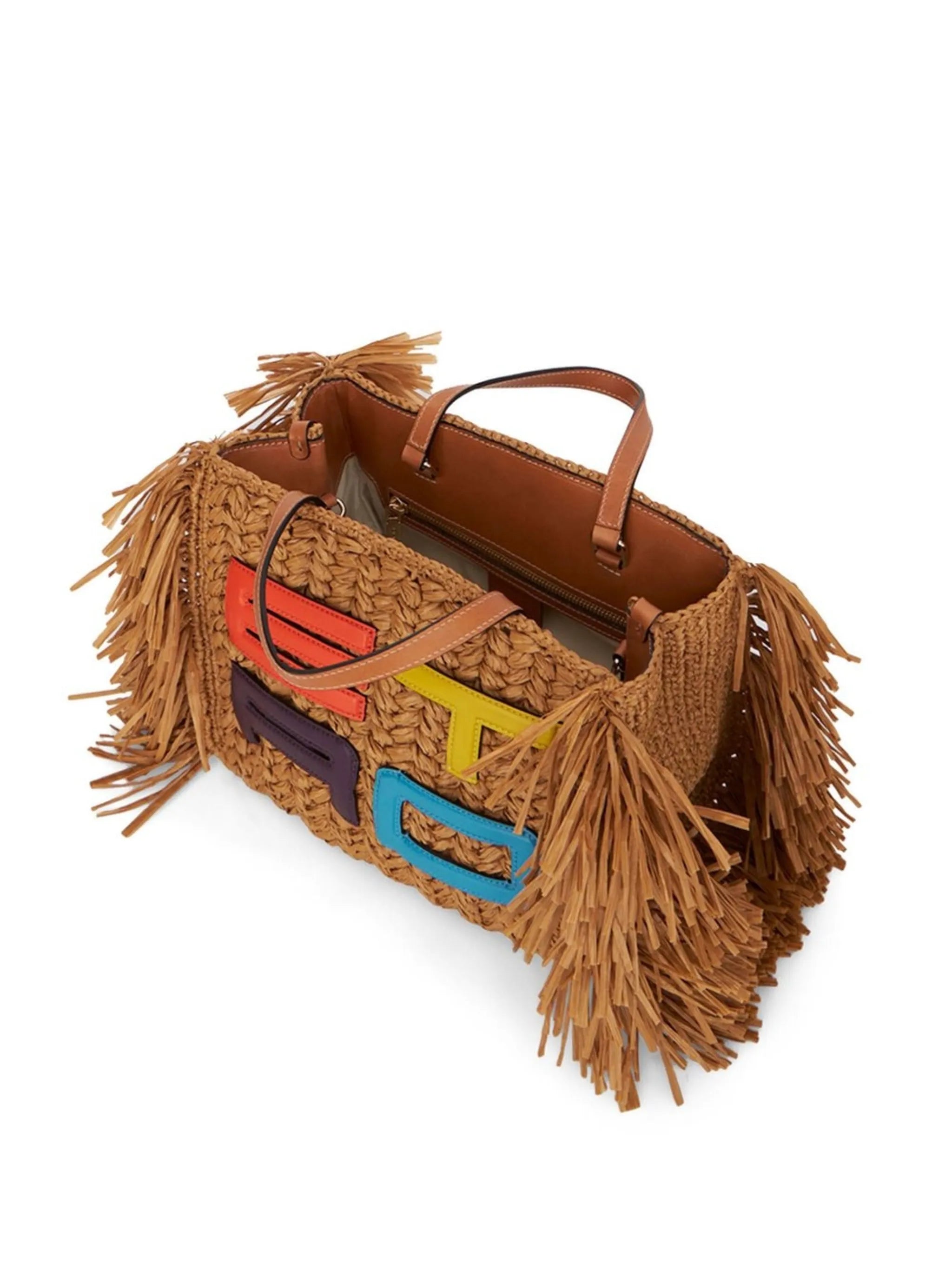 embroidered-logo woven tote bag