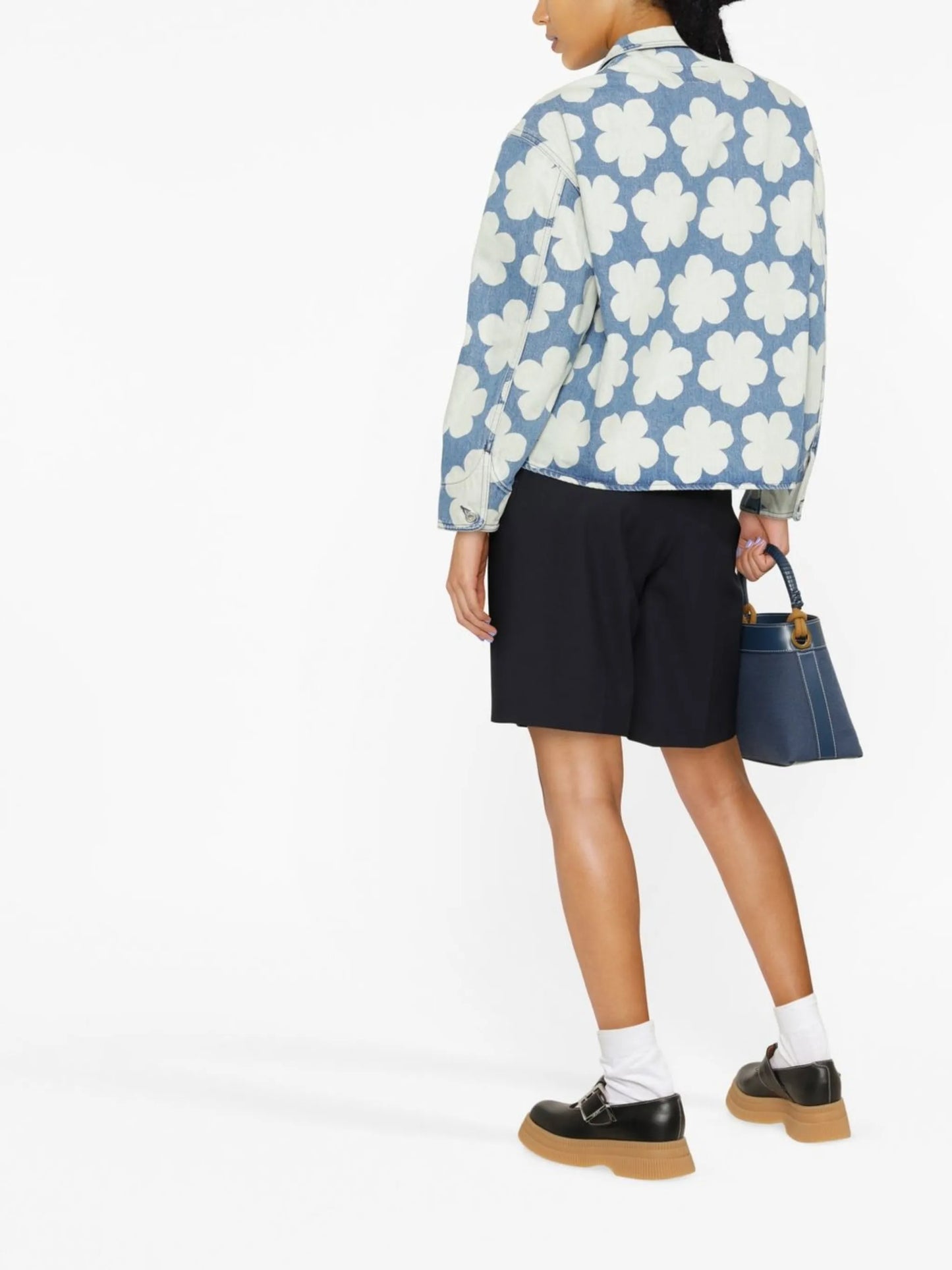 Hana Dots-print denim polo shirt