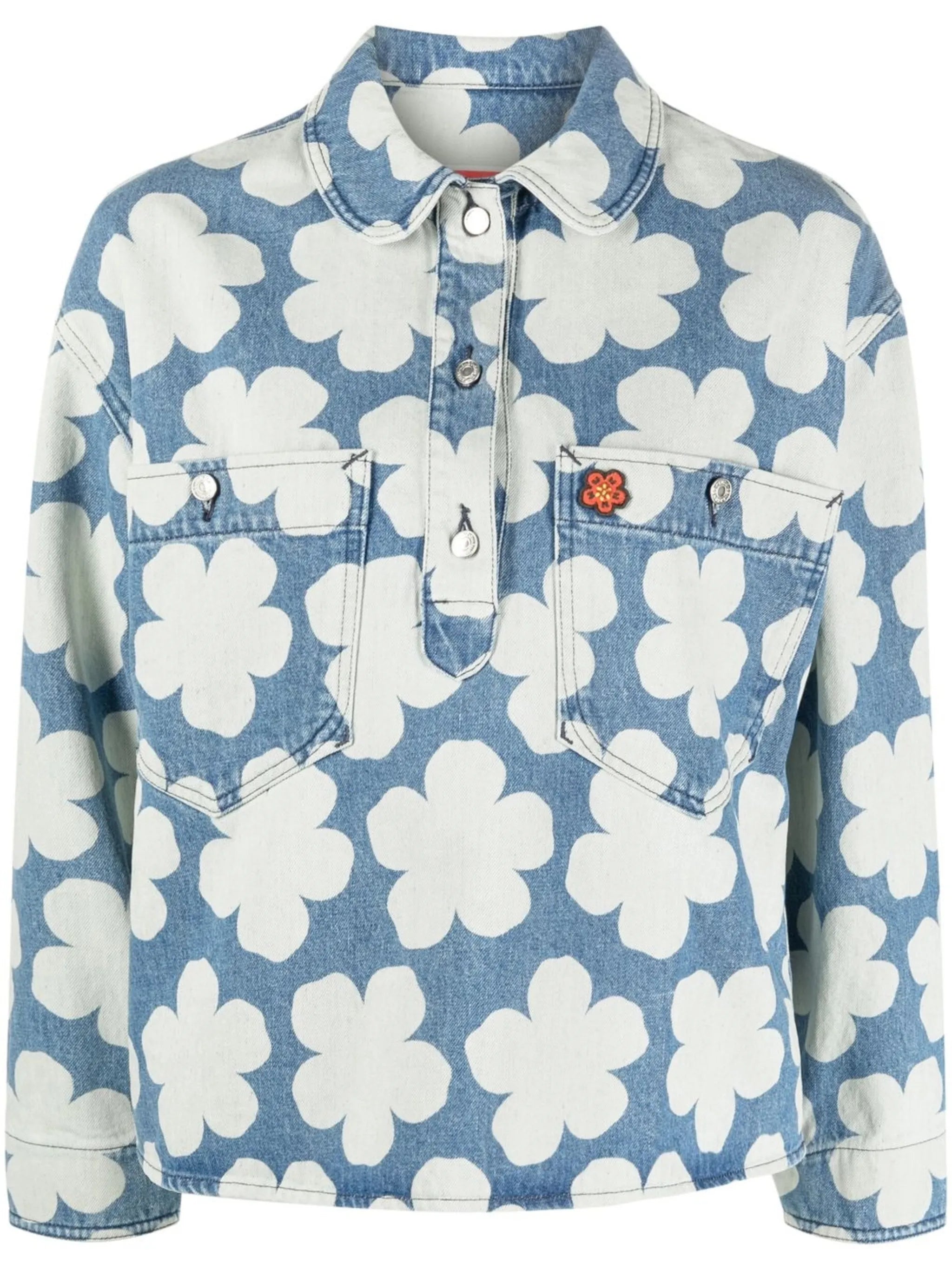 Hana Dots-print denim polo shirt