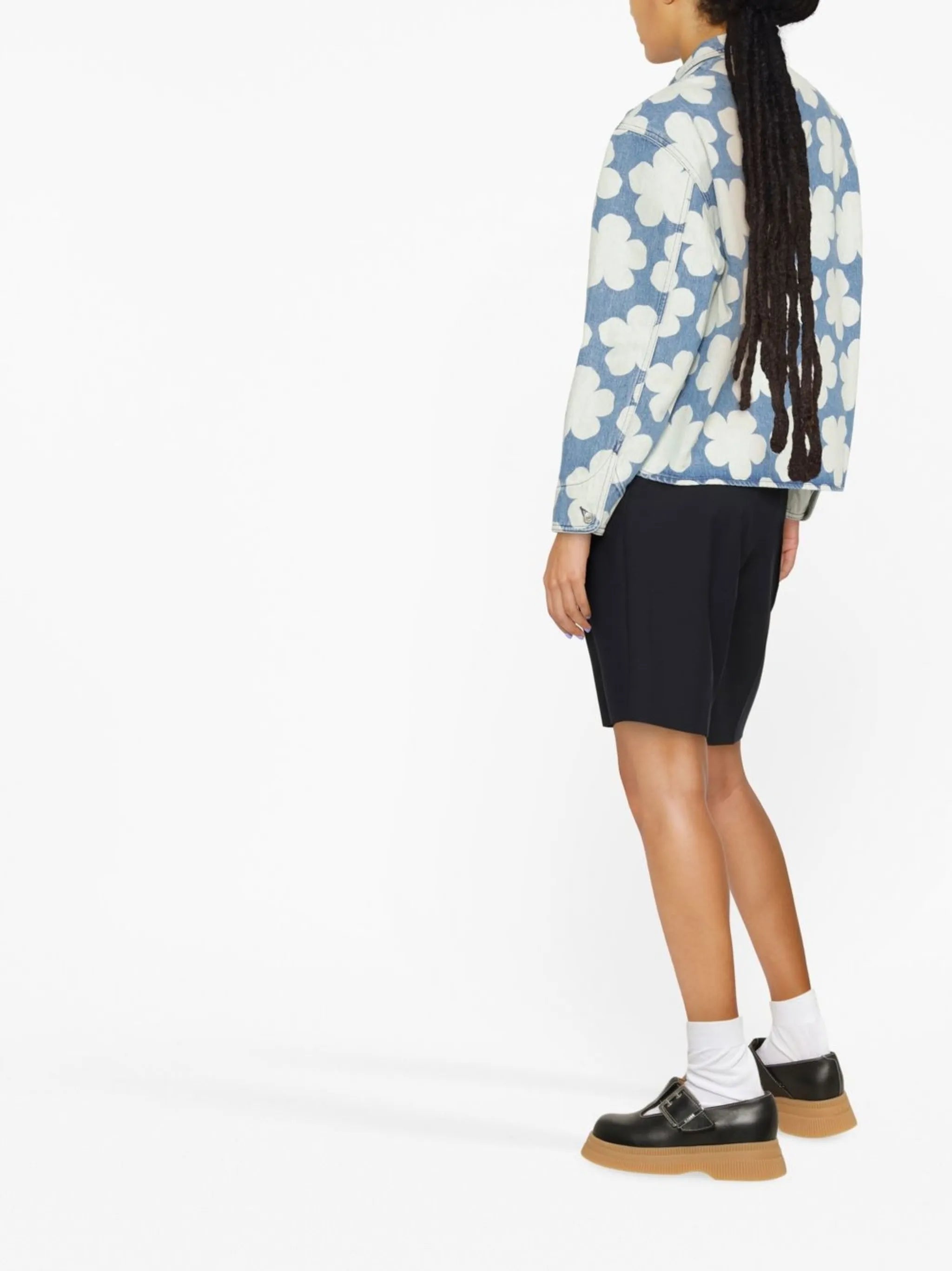 Hana Dots-print denim polo shirt