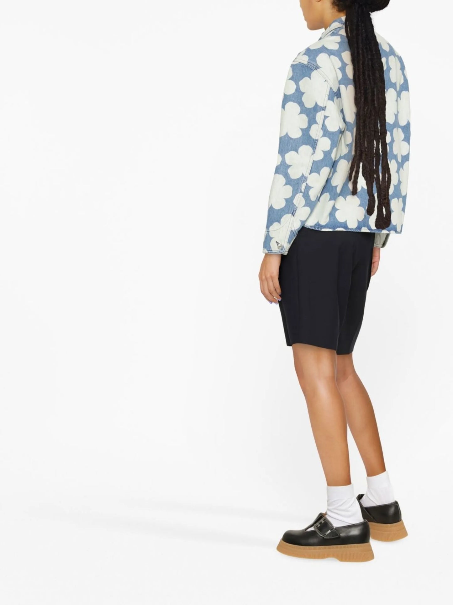 Hana Dots-print denim polo shirt
