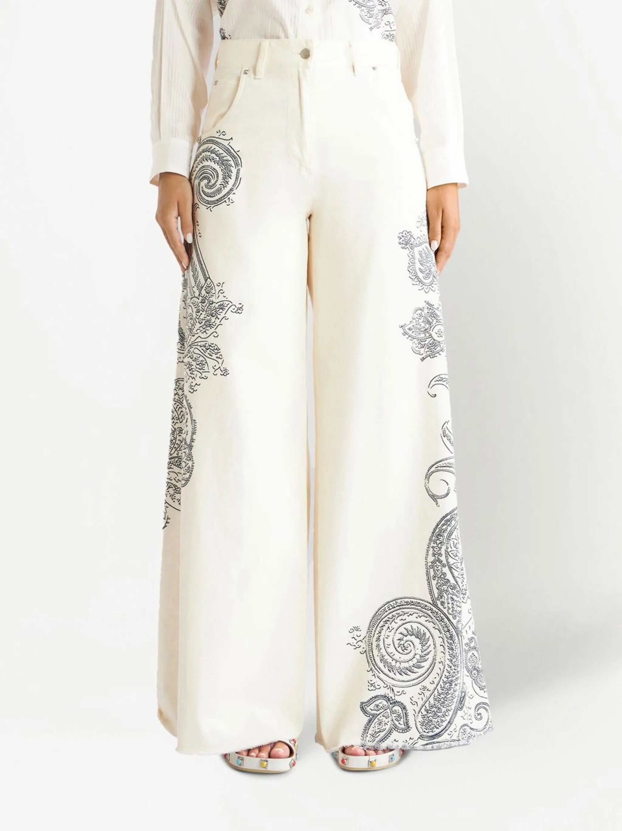 paisley-print wide-leg jeans