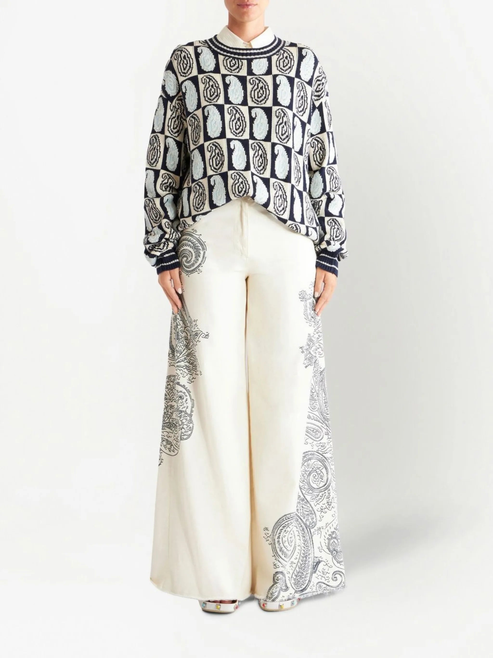 paisley-print wide-leg jeans