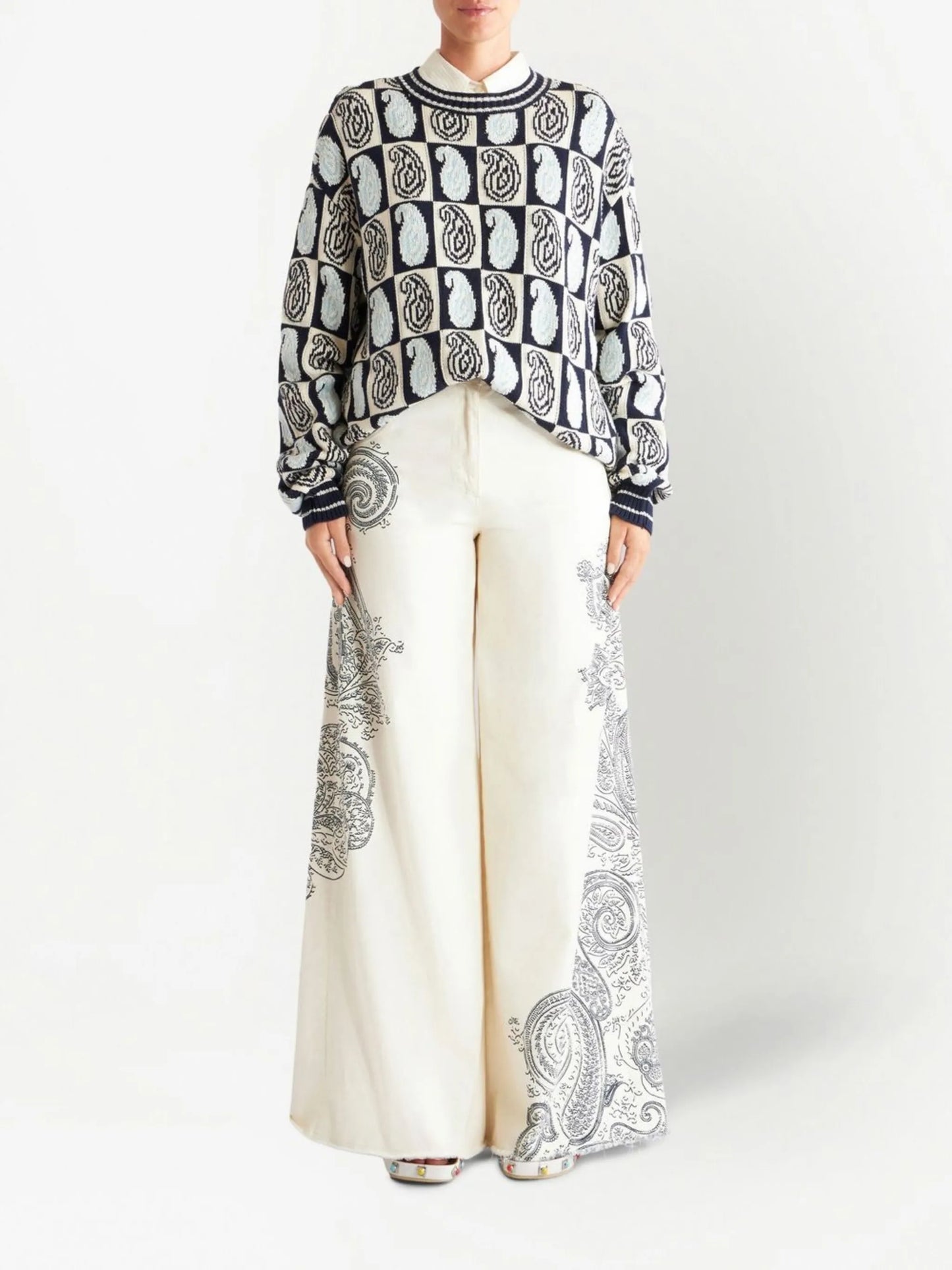 paisley-print wide-leg jeans