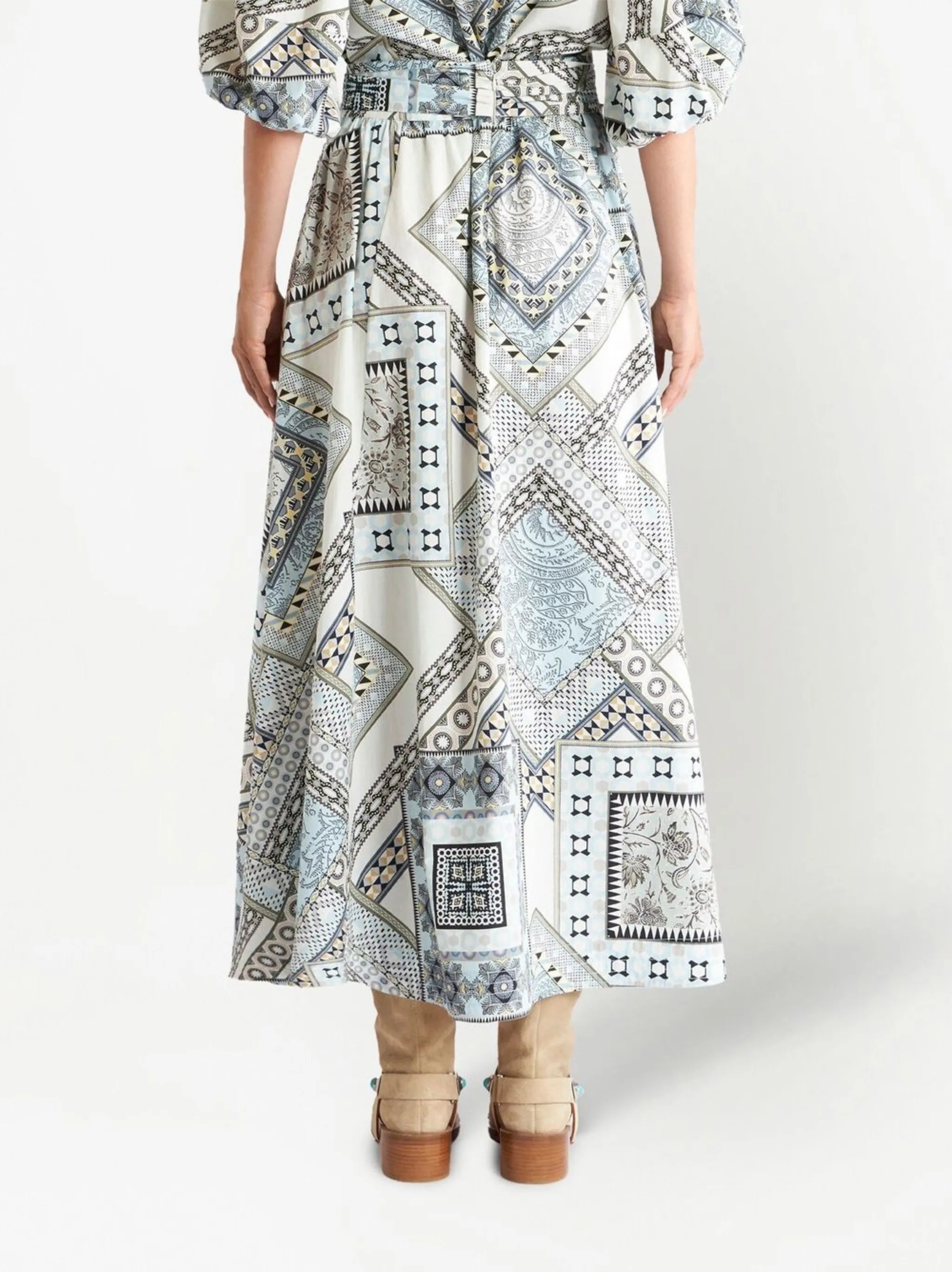 geometric print cotton skirt