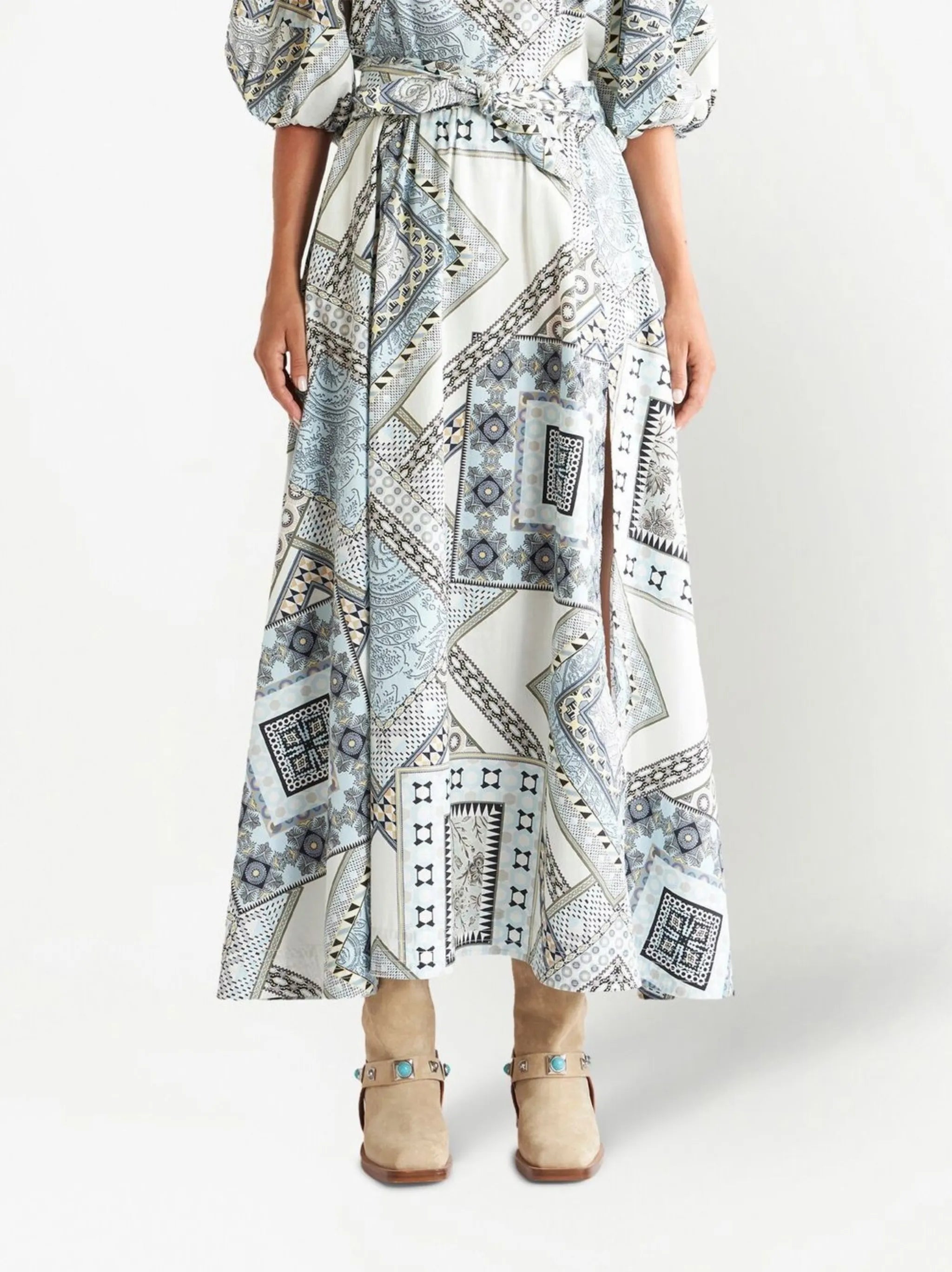 geometric print cotton skirt
