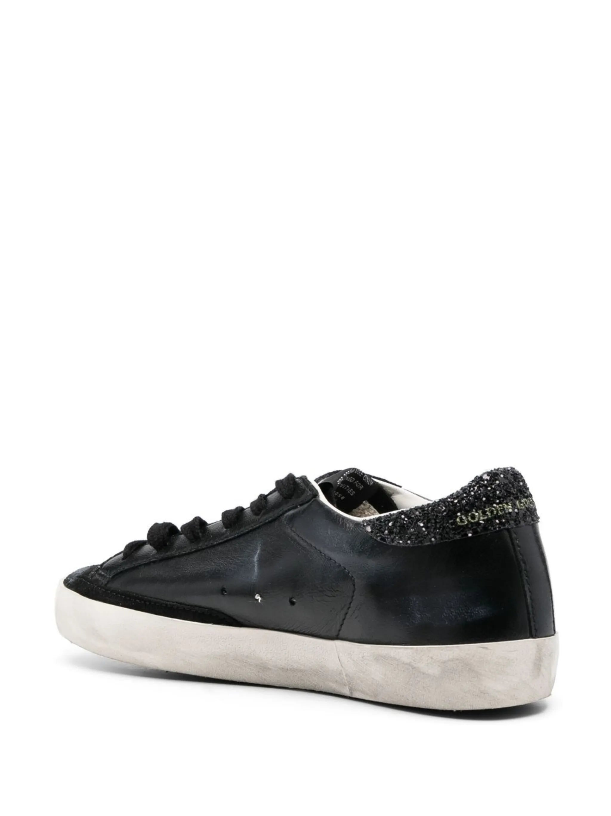 Super-Star trainers in black nappa with black star and glitter heel tab