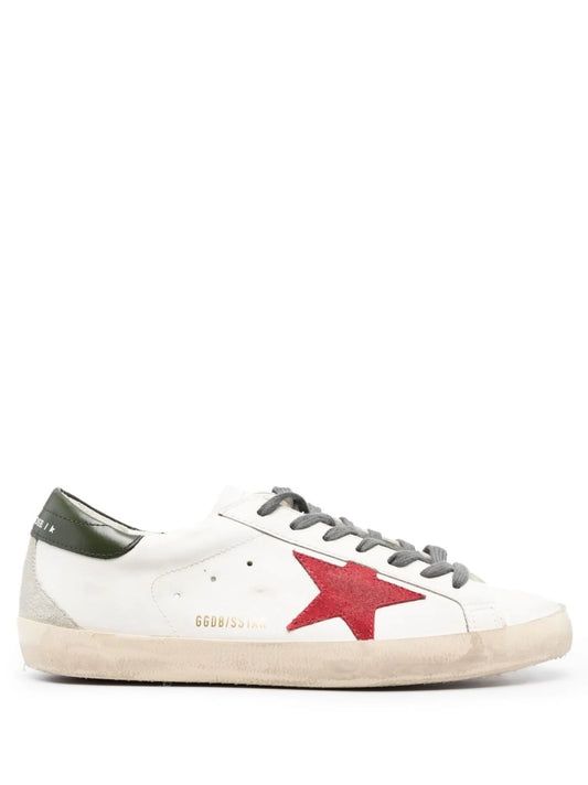 Super-Star trainers with red suede star and green leather heel tab