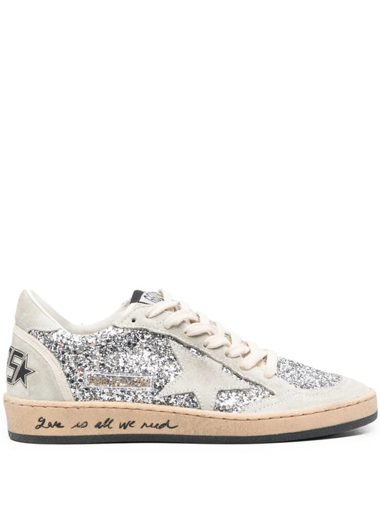 Ball Star trainers in silver glitter with ice-gray suede inserts