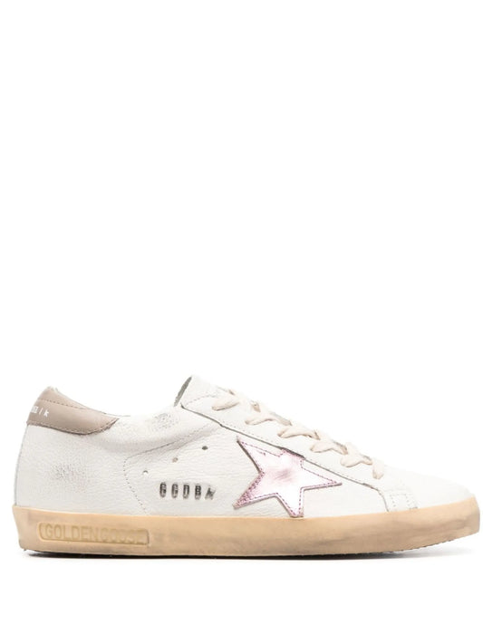 Super-Star trainers in white nappa with pink metallic leather star