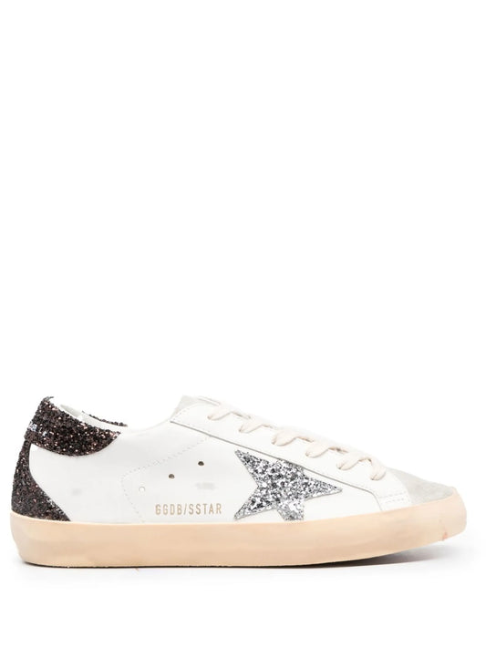 Super-Star trainers with silver glitter star and brown glitter heels tab