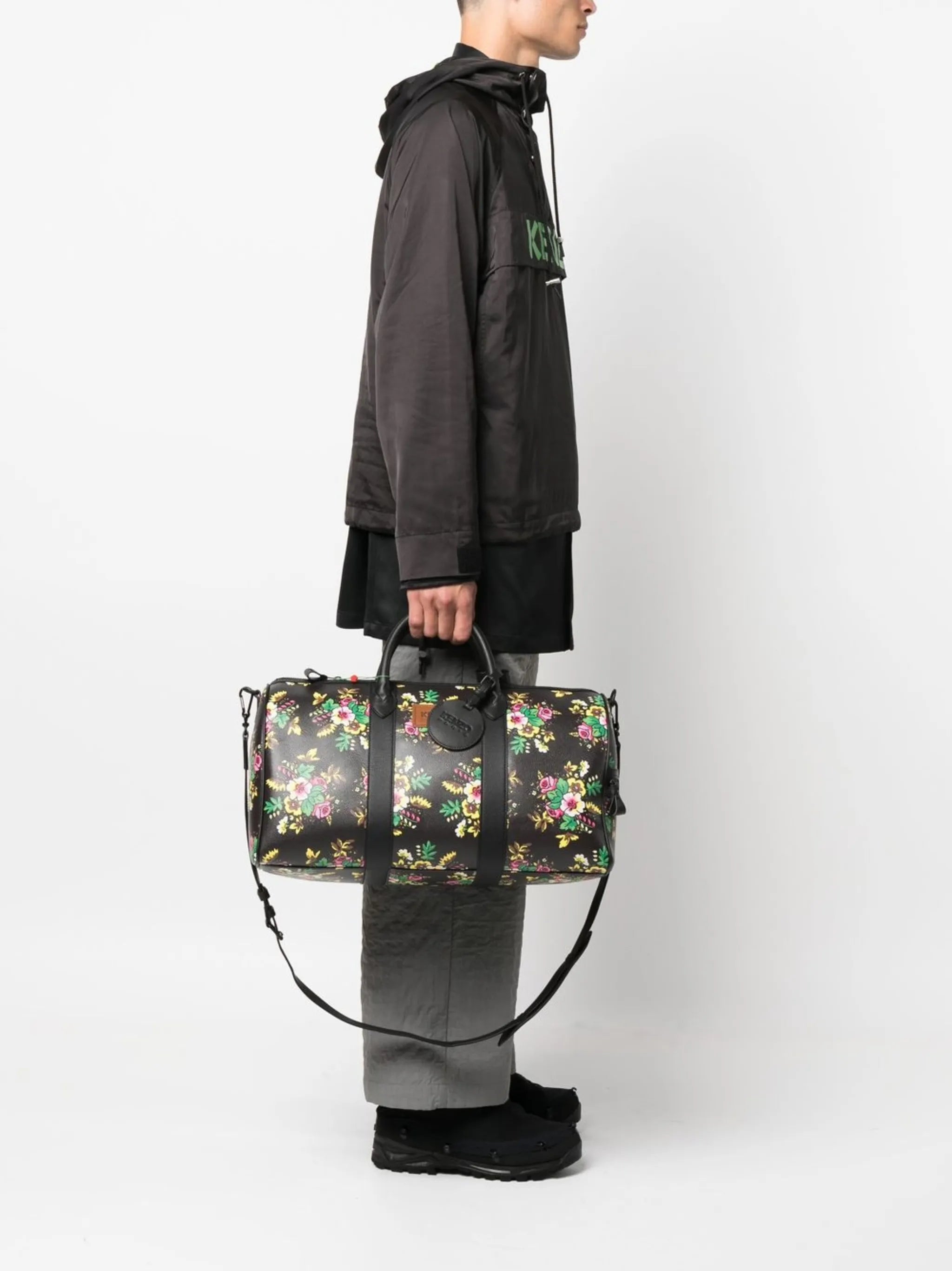 floral-print leather holdall bag